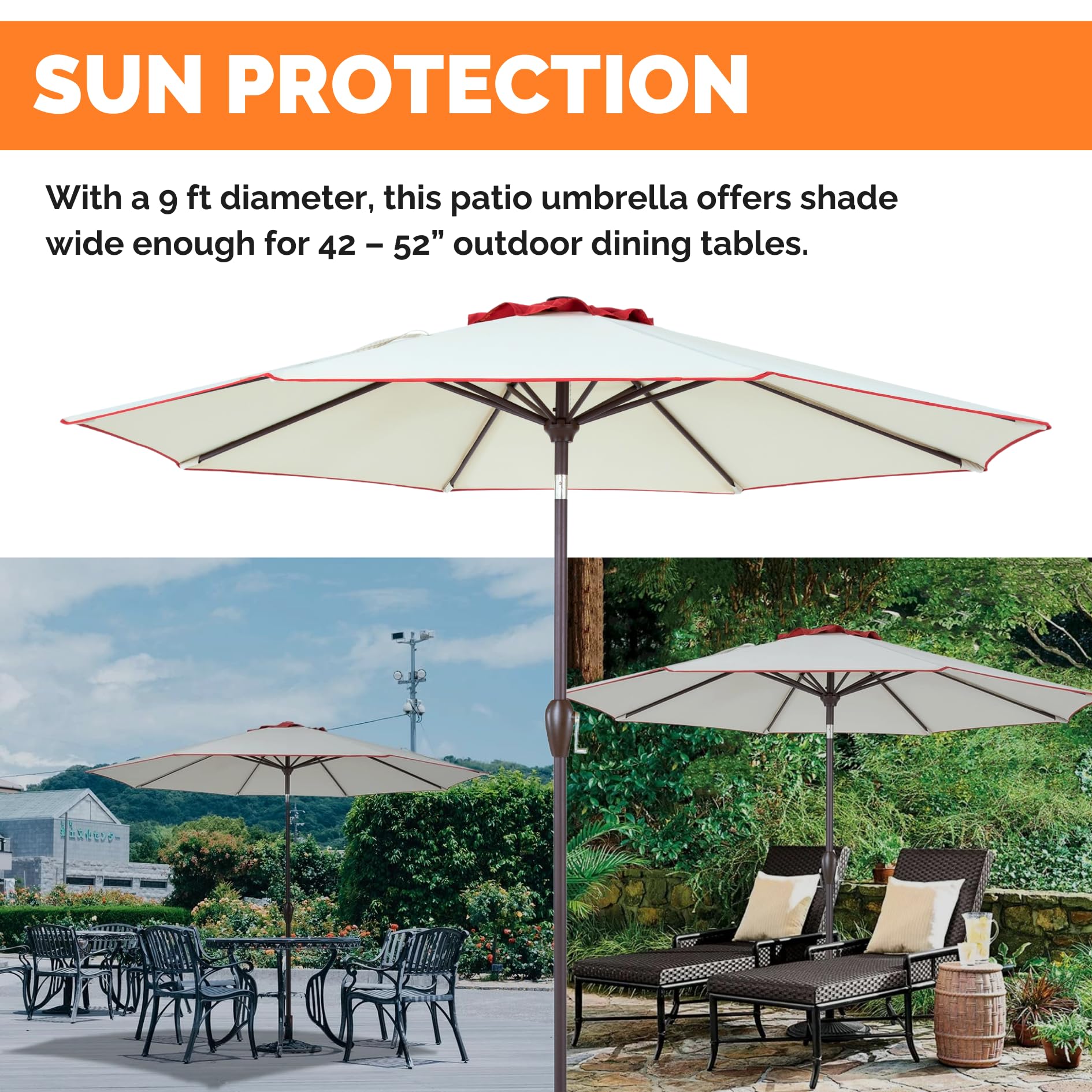 9FT Beige Terracotta Outdoor Patio Umbrella - Fade Resistant, Easy Crank Open & Push Button Tilt - Perfect for Backyard, Poolside, and Beach Use