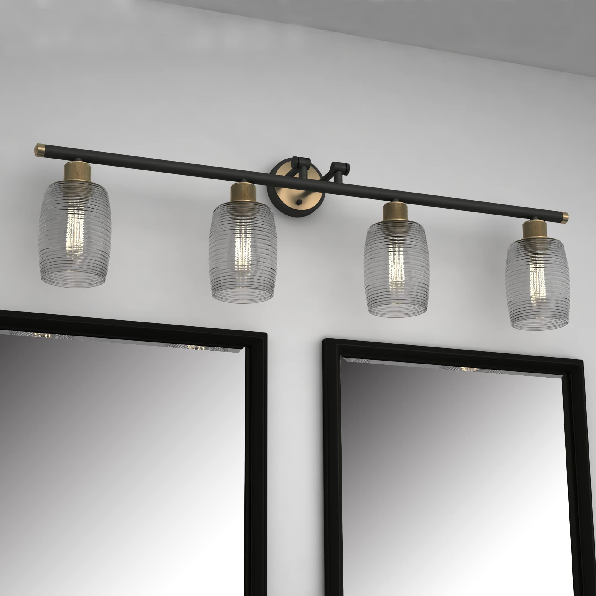 Vanity Art 4-Light Wall Sconce Fixture - Modern Bathroom Lighting with Clear Glass Shade, Vintage Porch Lamp for Living Room & Bedroom - Black with Antique Brass Finish - Perfect for Vanity Mirrors, Hallway Lighting & Entryway Decor