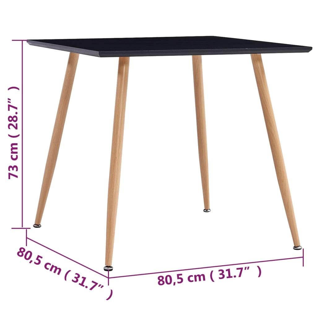 Scandinavian Style Square MDF Dining Table with Sturdy Steel Legs - Easy to Clean Kitchen & Dining Room Furniture in Black & Oak - 31.7