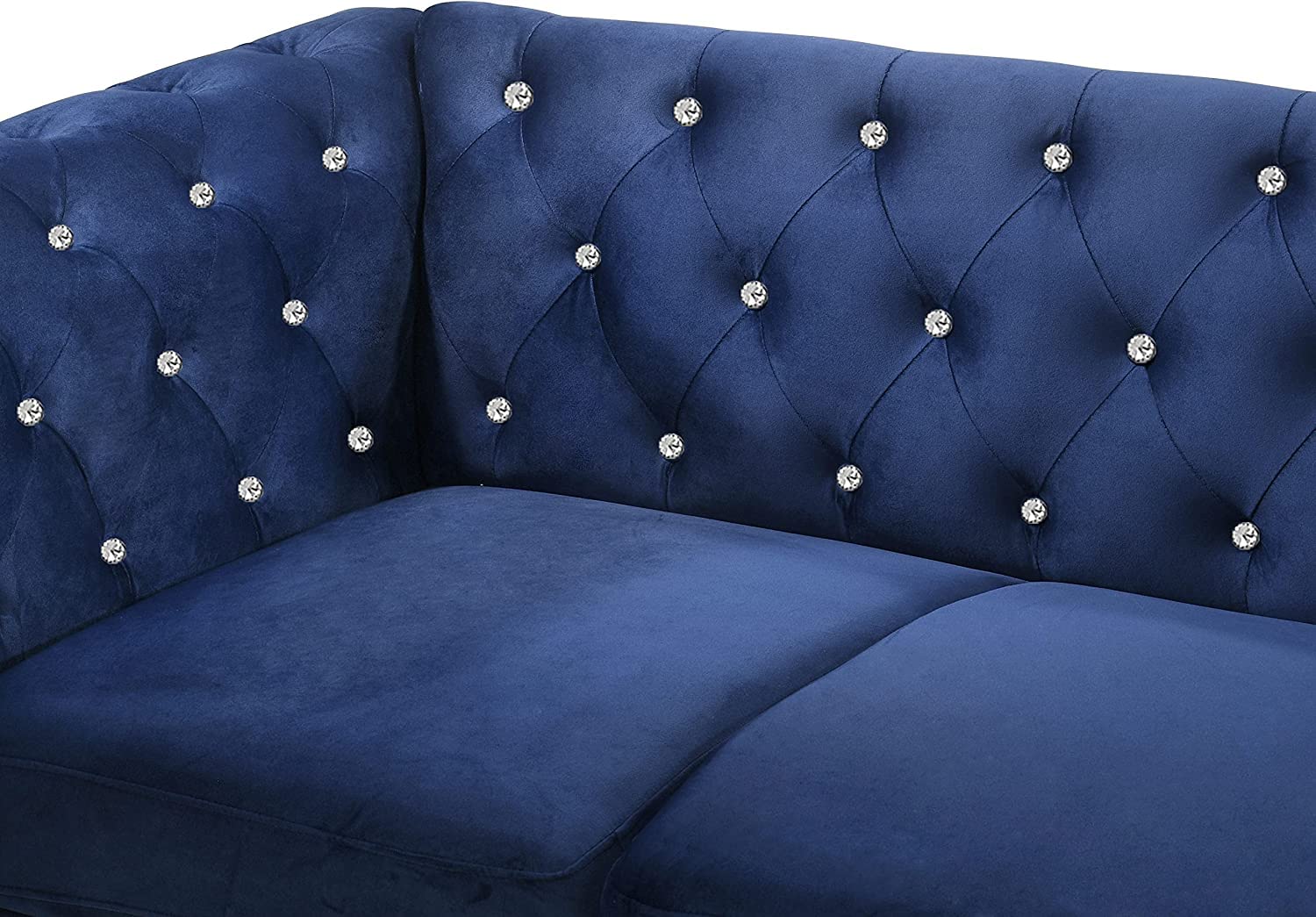 Glam Emma Velvet Chesterfield Loveseat - Royal Blue Tufted Two-Seater Sofa for Small Spaces | Classic Elegant Furniture with Crystal Buttons | Perfect for Living Room, Apartment & Office
