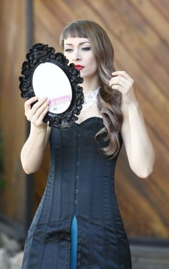 Kinnaird Ireland Black Duchess Satin Steel Boned Mini Corset Dress | Elegant Waist Training Corset for Women | Perfect for Burlesque, Cosplay & Evening Events