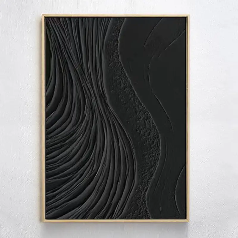 Black Minimalist Textured Painting Canvas - Modern Abstract Wall Art Decor for Living Room, Bedroom & Office | Premium Quality #MZ002