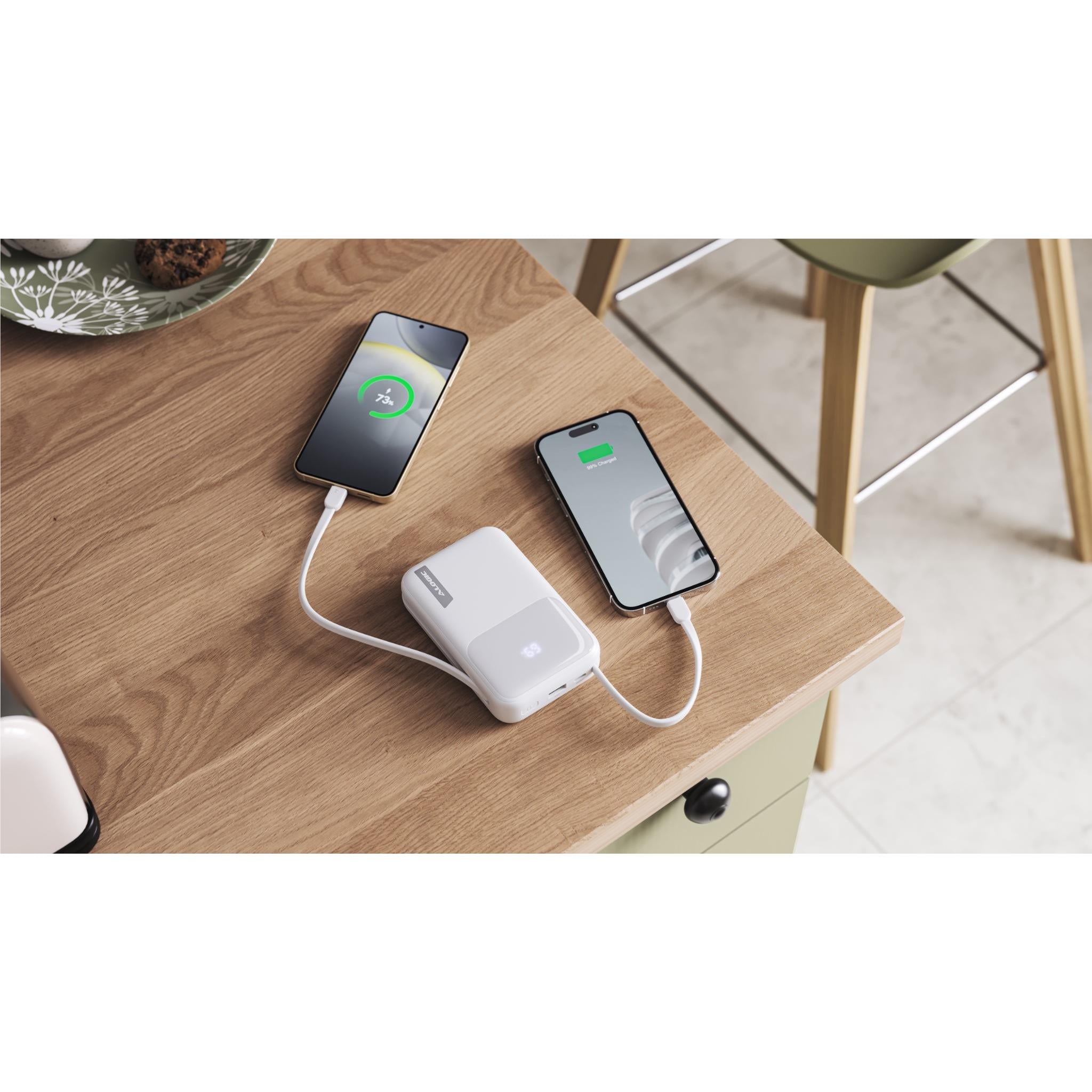 ALOGIC 20K 30W Tandem Power Bank with USB C & Lightning Port - High Capacity Portable Charger for iPhone, Samsung, iPad | Perfect for Travel, Camping & Emergency Backup (White)