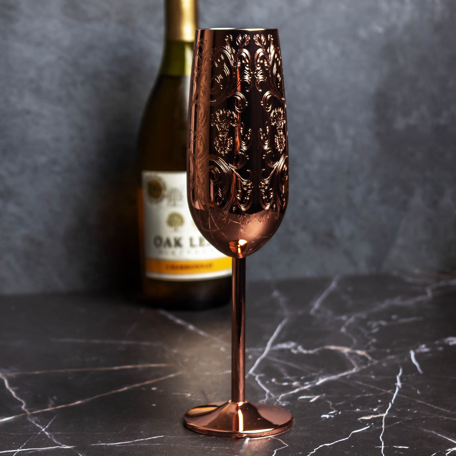 Premium Copper Etched Champagne Glasses - Set of 2 (9 oz) for Wedding Toasts, Anniversary Celebrations & Romantic Dinners