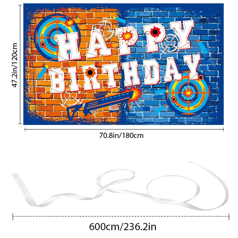 Happy Birthday Backdrop - Dart War Gun Theme Party Decorations for Kids Boys | Photo Background, Table Decor, Birthday Party Supplies | Perfect for Dart-Themed Birthday Parties, Photo Booths & Celebrations