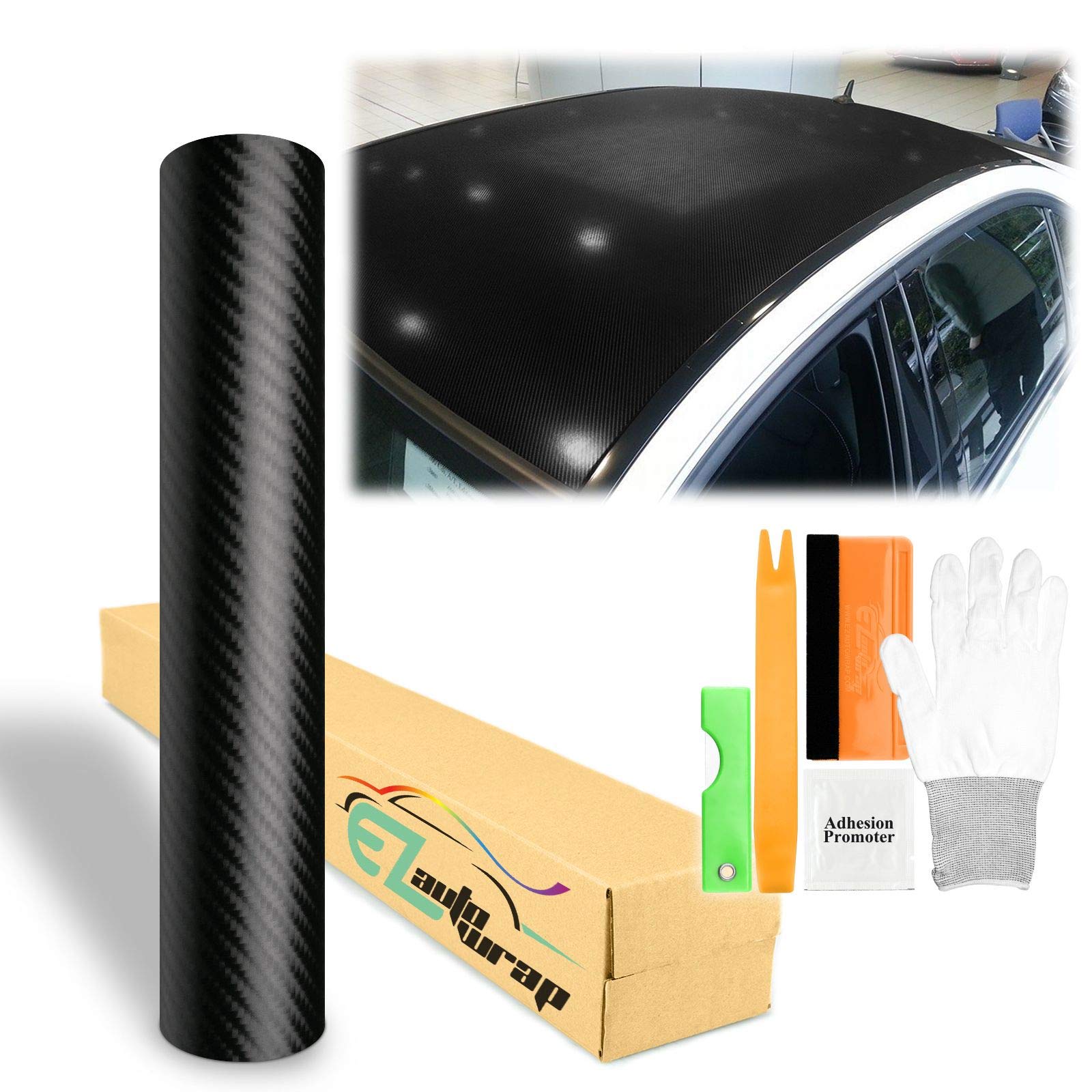 5FT x 35FT Black 4D Textured Carbon Fiber Vinyl Wrap - Bubble Free Air Release Self-Adhesive Film for Cars, Laptops, Furniture - DIY Peel & Stick Decal with Free Tool Kit - Perfect for Vehicle Wrapping, Home Decor & Electronics Customization
