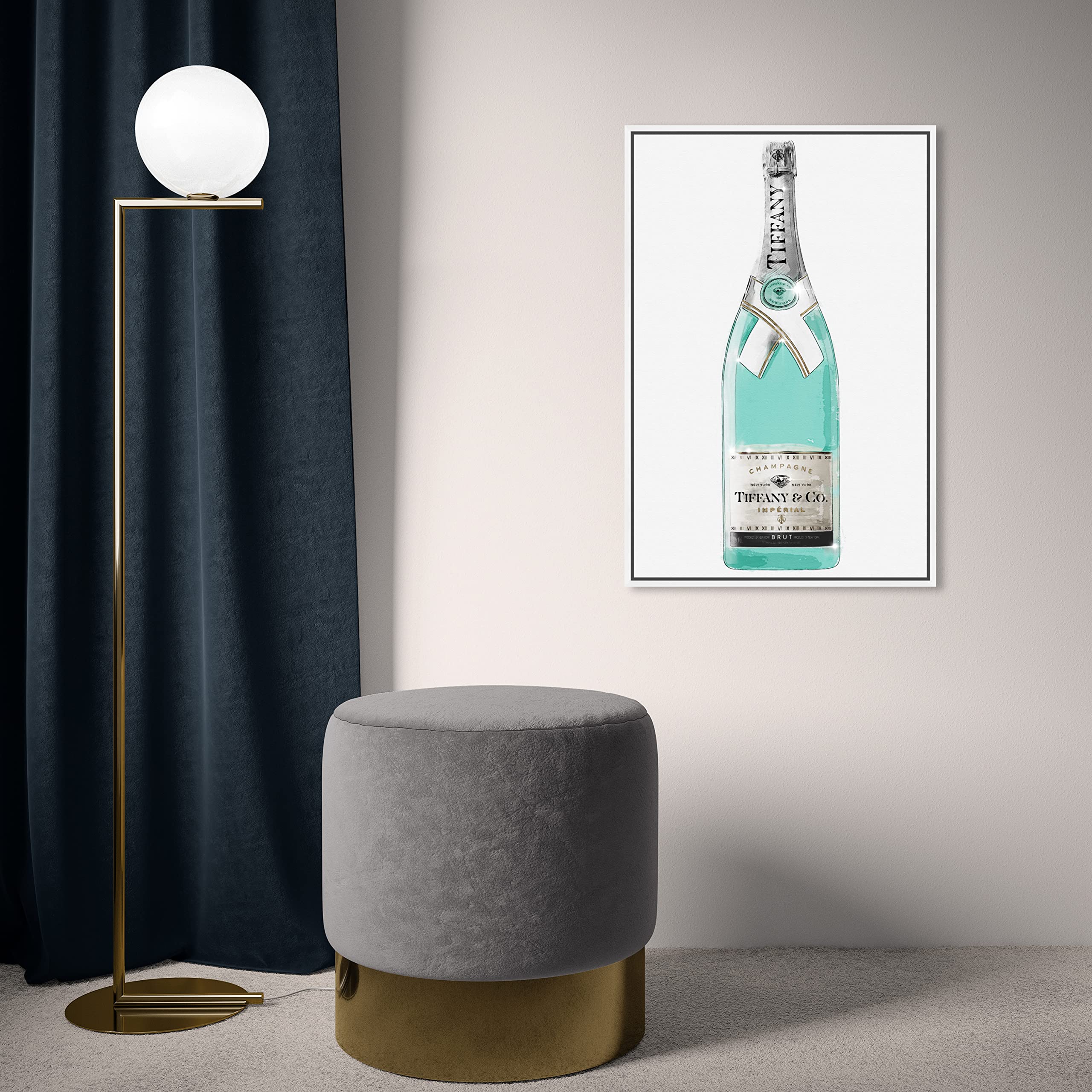 Oliver Gal Artist Co. 'Priceless Champagne' Framed Wall Art Canvas Print - 16x24 Inches, Elegant Home & Bar Decor for Living Room, Dining Room, or Wine Cellar