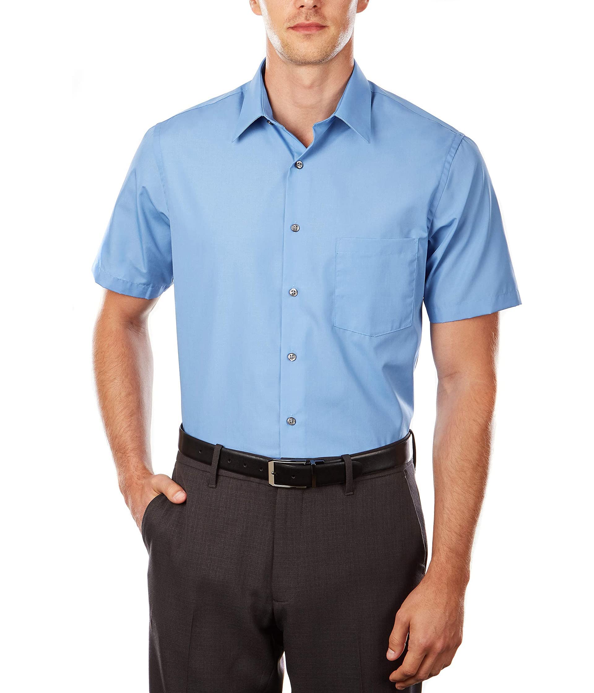 Van Heusen Men's Tall Fit Short Sleeve Dress Shirt - Premium Poplin Solid Button Down Shirt for Big & Tall Men | Office Wear, Business Casual & Formal Occasions