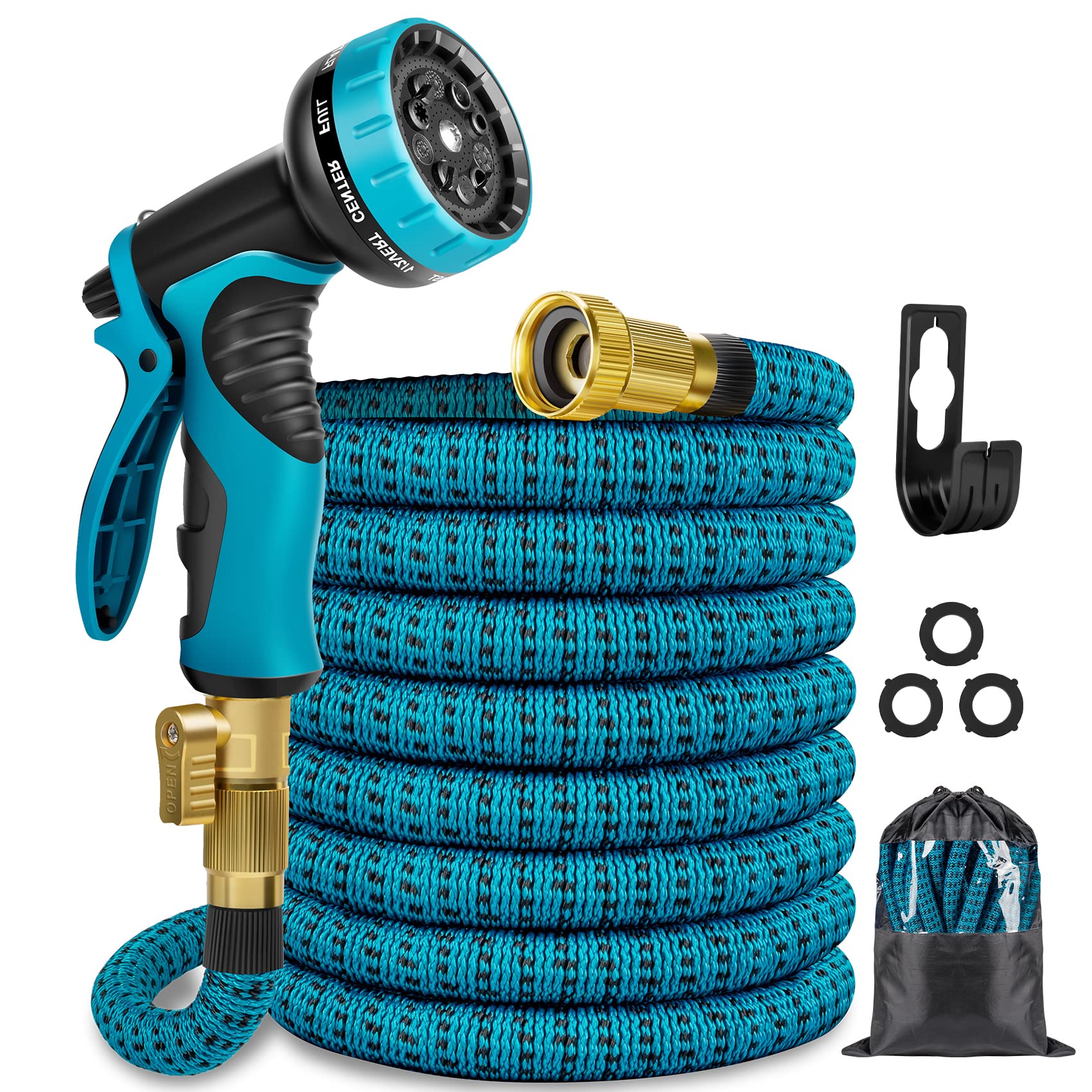 25ft Expandable Garden Hose with 10-Function Spray Nozzle - Lightweight Flexible Water Hose, No-Kink Design & Solid Brass Connectors - Perfect for Car Washing, Lawn Watering, and Outdoor Cleaning