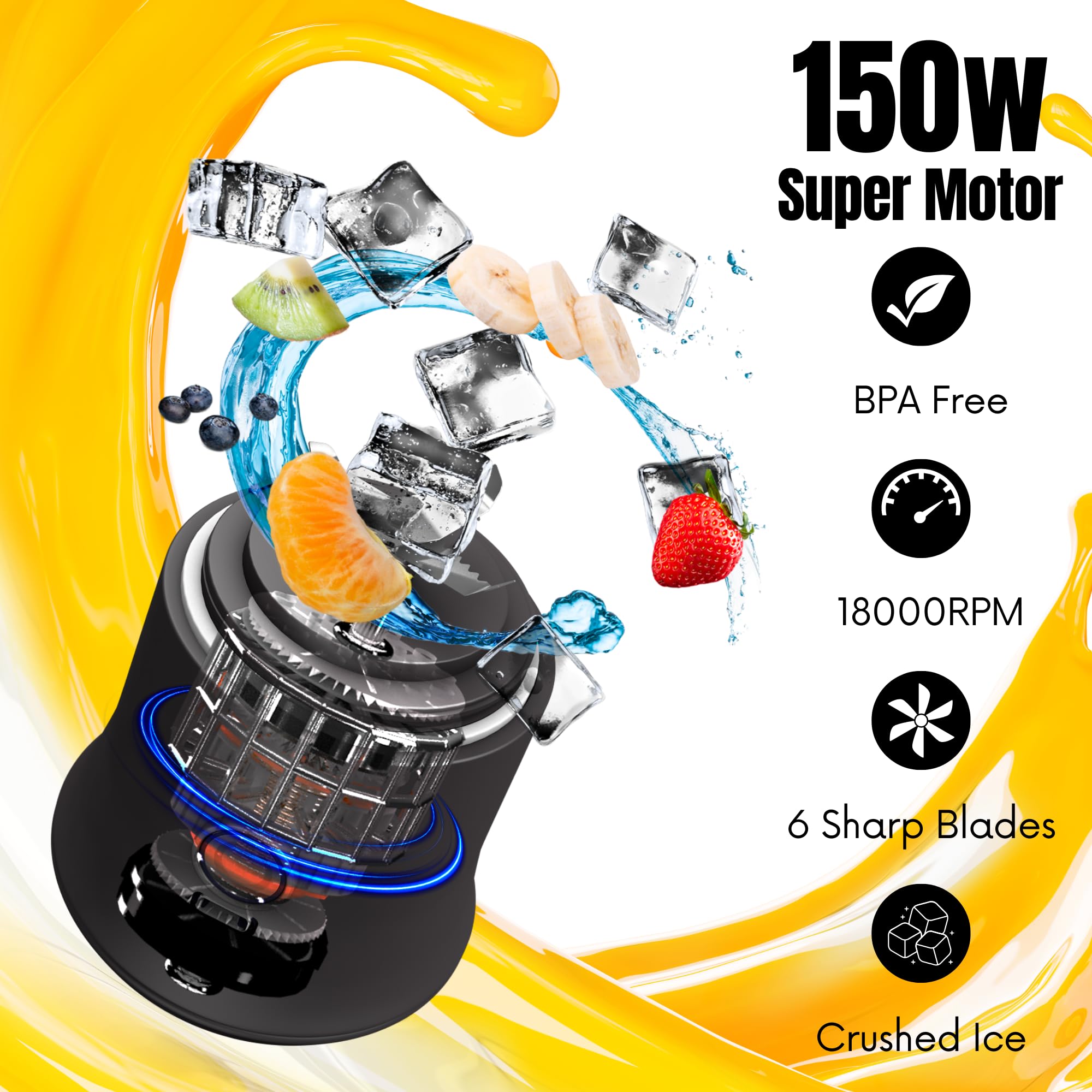 SSKAWorldwide 21oz Portable Blender - Rechargeable Personal Smoothie Maker with 6 Stainless Steel Blades, USB Charging for Home, Office, Gym, Sports & Travel - Perfect for Protein Shakes, Fruit Juices & Meal Prep (Black)
