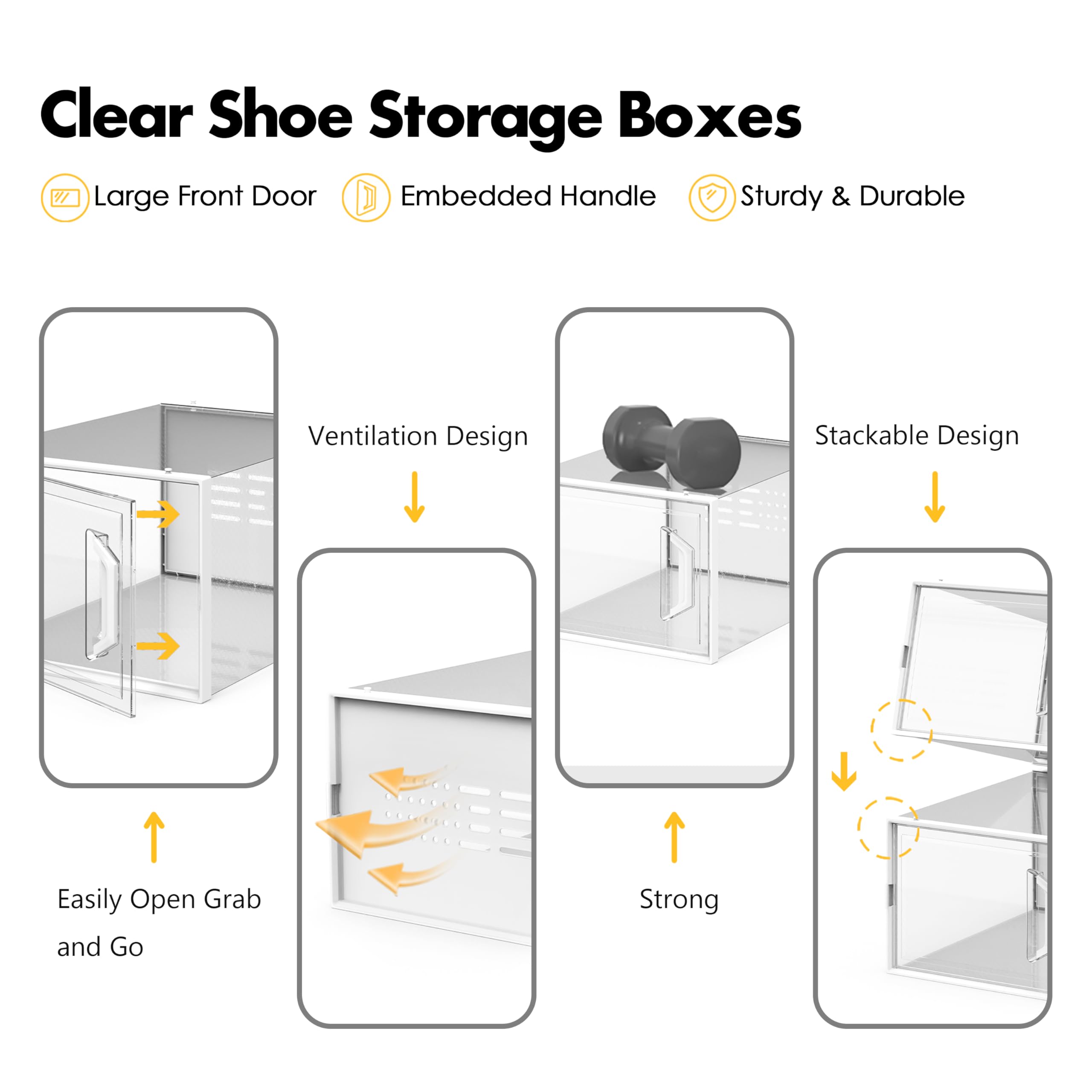 SEE SPRING X-Large Clear Plastic Shoe Storage Box - Fits Size 11 Shoes, Stackable Shoe Organizer for Closet & Entryway, Space-Saving Sneaker Rack Containers for Under Bed Storage (12-Pack) - Perfect for Organizing Shoes in Small Spaces, Dorm Rooms, and Apartment Living
