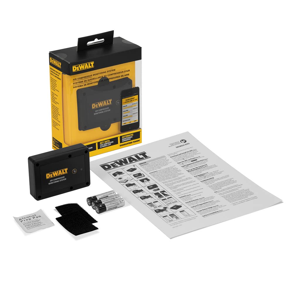DEWALT Cordless Air Compressor Monitoring System with 3 AAA Batteries - Apple & Android Compatible - Multiple Alert Options - Advanced Monitoring Technology - Reliable Performance - Perfect for Construction Sites, Auto Shops & Home Garage Use