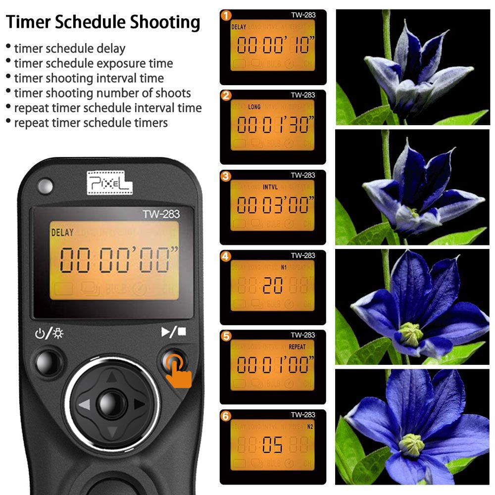 PIXEL TW-283/N3 Wireless Shutter Remote for Canon DSLR Cameras - Compatible with 5D Mark III/IV, 6D, 7D Mark II, 50D, 40D, 30D, D60, D30 & 1DX Mark II - Perfect for Group Photos, Wildlife Photography & Long Exposure Shots