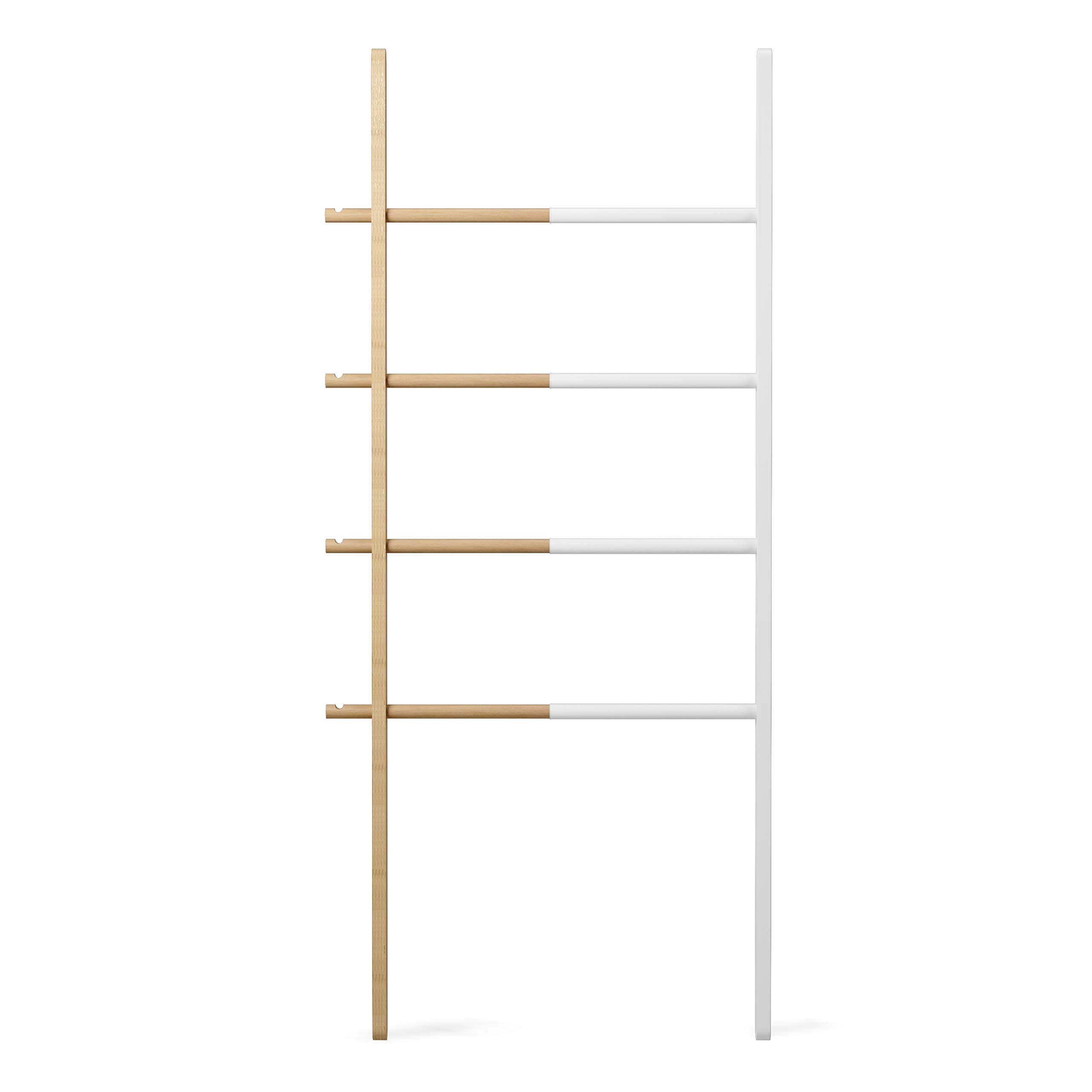 Umbra Hub Ladder - Expandable Freestanding Clothing Rack, Bathroom Towel Holder & Clothes Organizer in White/Natural - Perfect for Bedroom, Laundry Room & Small Space Organization