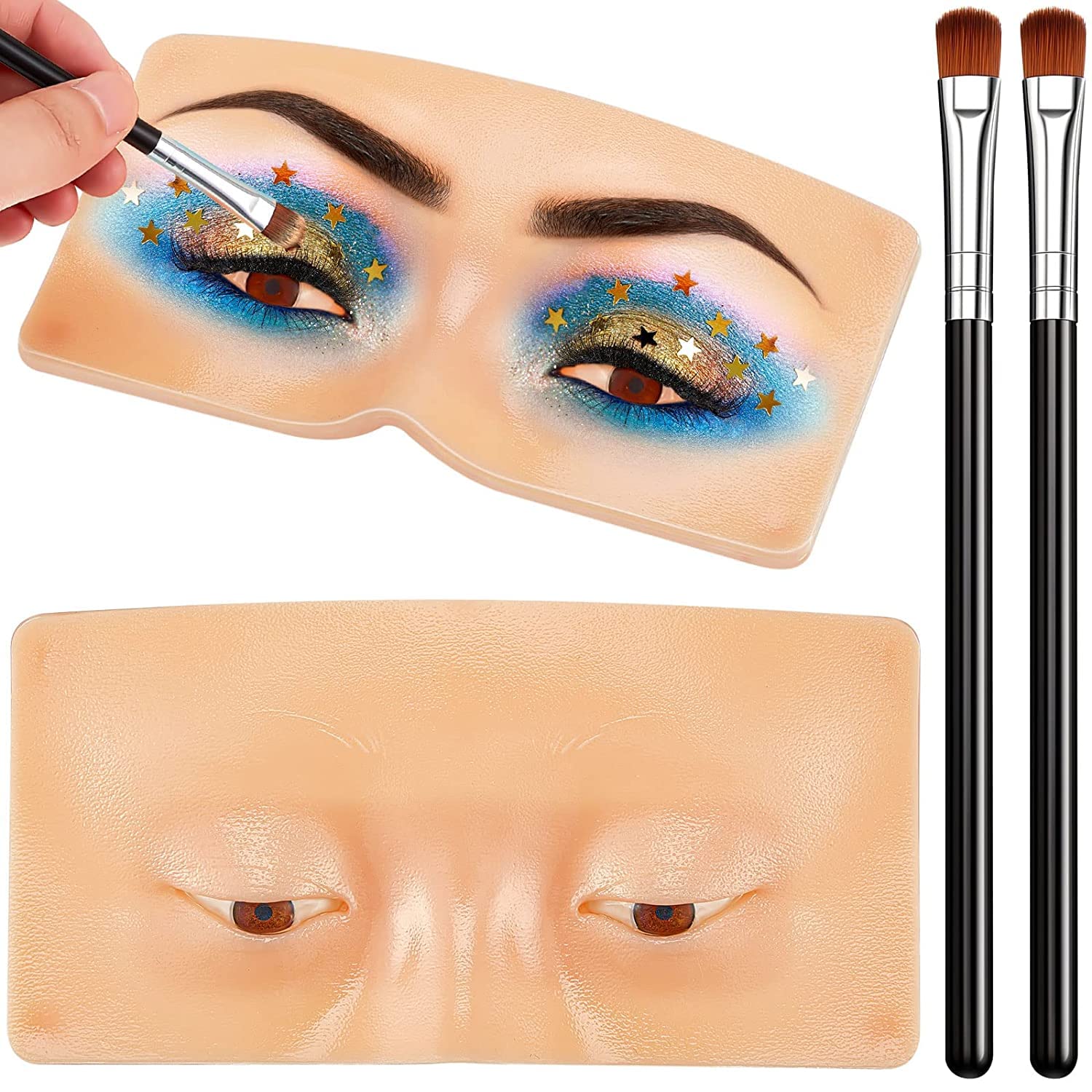 Scheibe Reusable Silicone Makeup Practice Board with 2 Eyeshadow Brushes - Professional & Beginner Friendly Makeup Training Kit for Eyeshadow Blending Practice - Perfect for Makeup Artists, Beauty Students & Home Practice