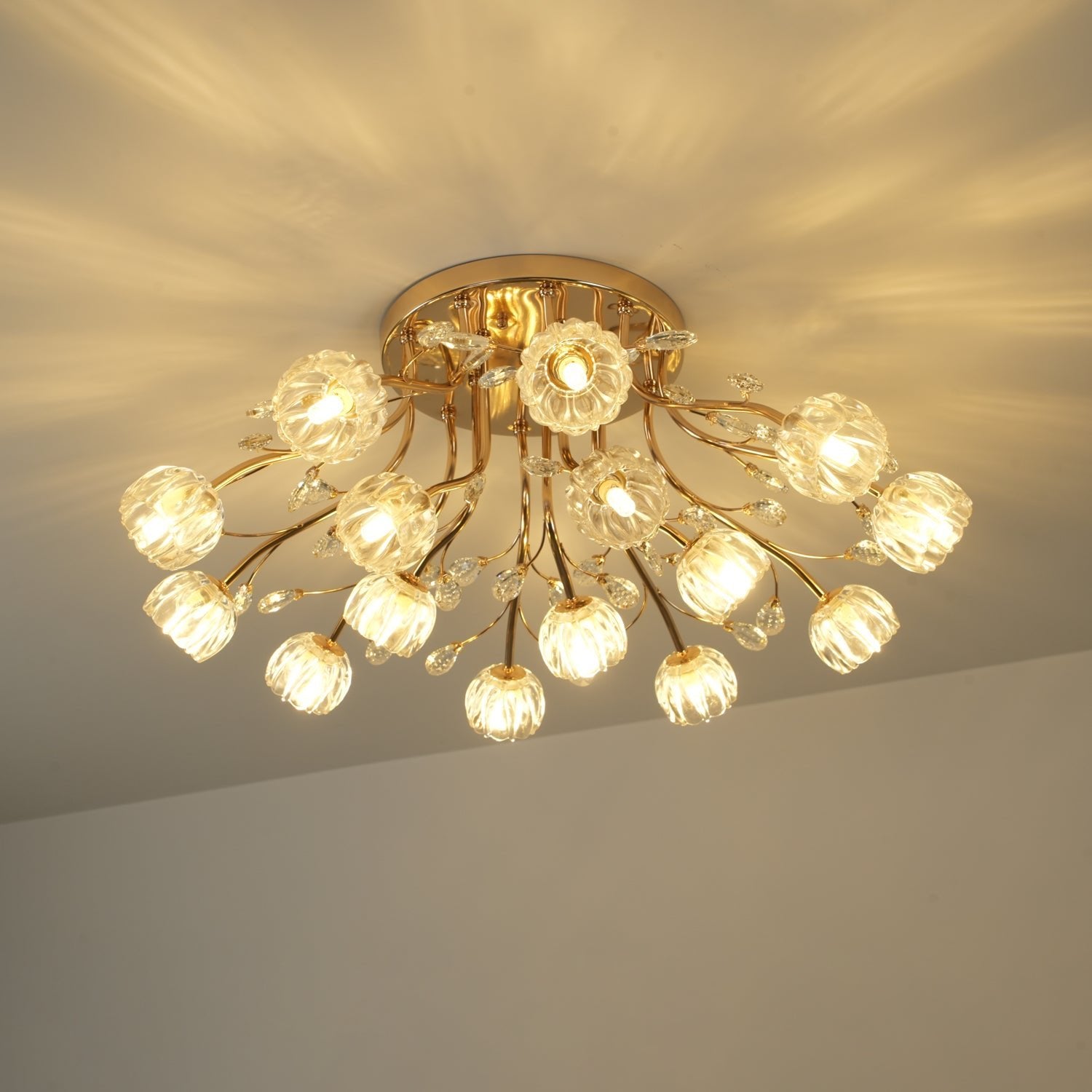 Elegant Crystal Flower Ceiling Light Fixture - Modern Chandelier for Dining Room, Bedroom & Living Room Decor - Sparkling Home Lighting Solution