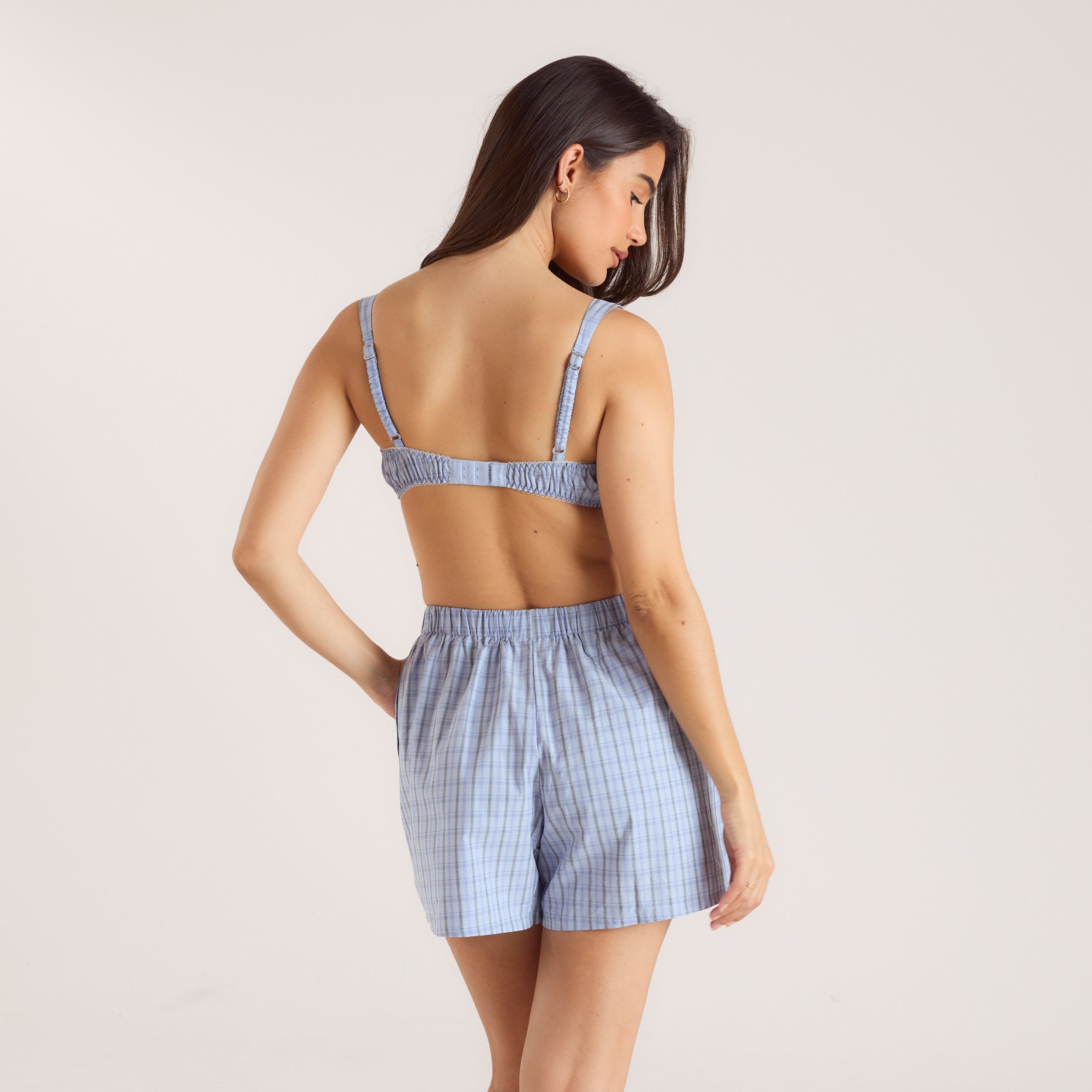 Blue Checked Cotton Bralette - Comfortable Wireless Bra for Women | Perfect for Yoga, Lounge & Everyday Wear
