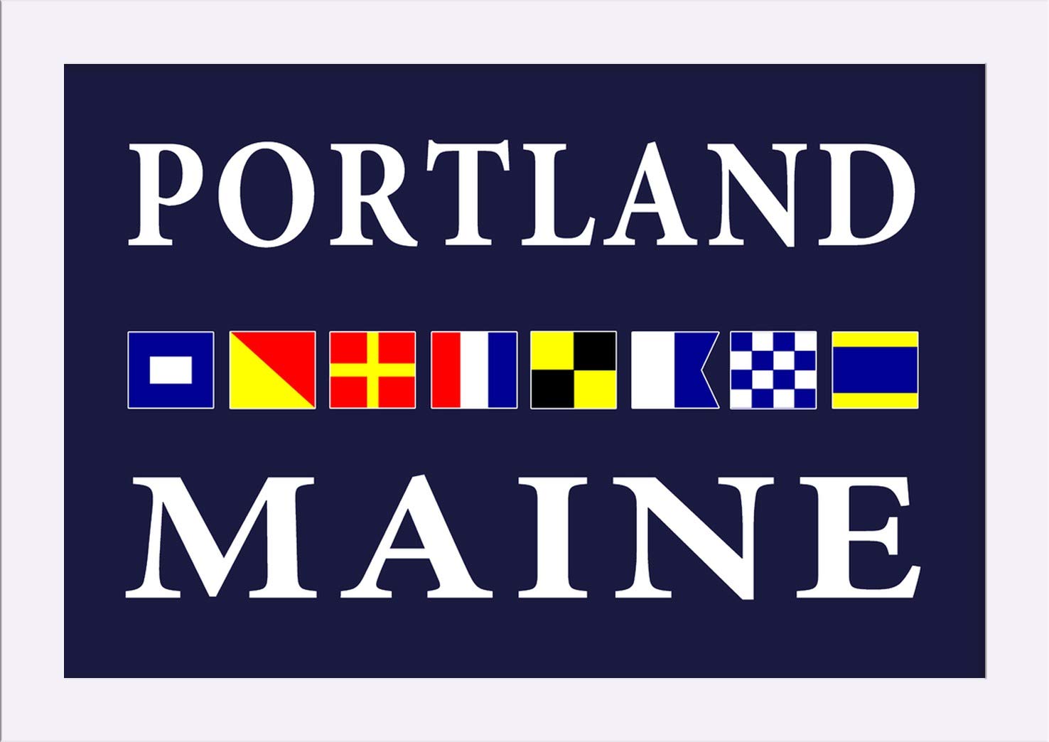 Portland Maine Nautical Flags 12x18 Giclee Fine Art Print - Recycled Wood Frame White Wall Decor - Perfect for Coastal Home, Beach House & Nautical Themed Rooms