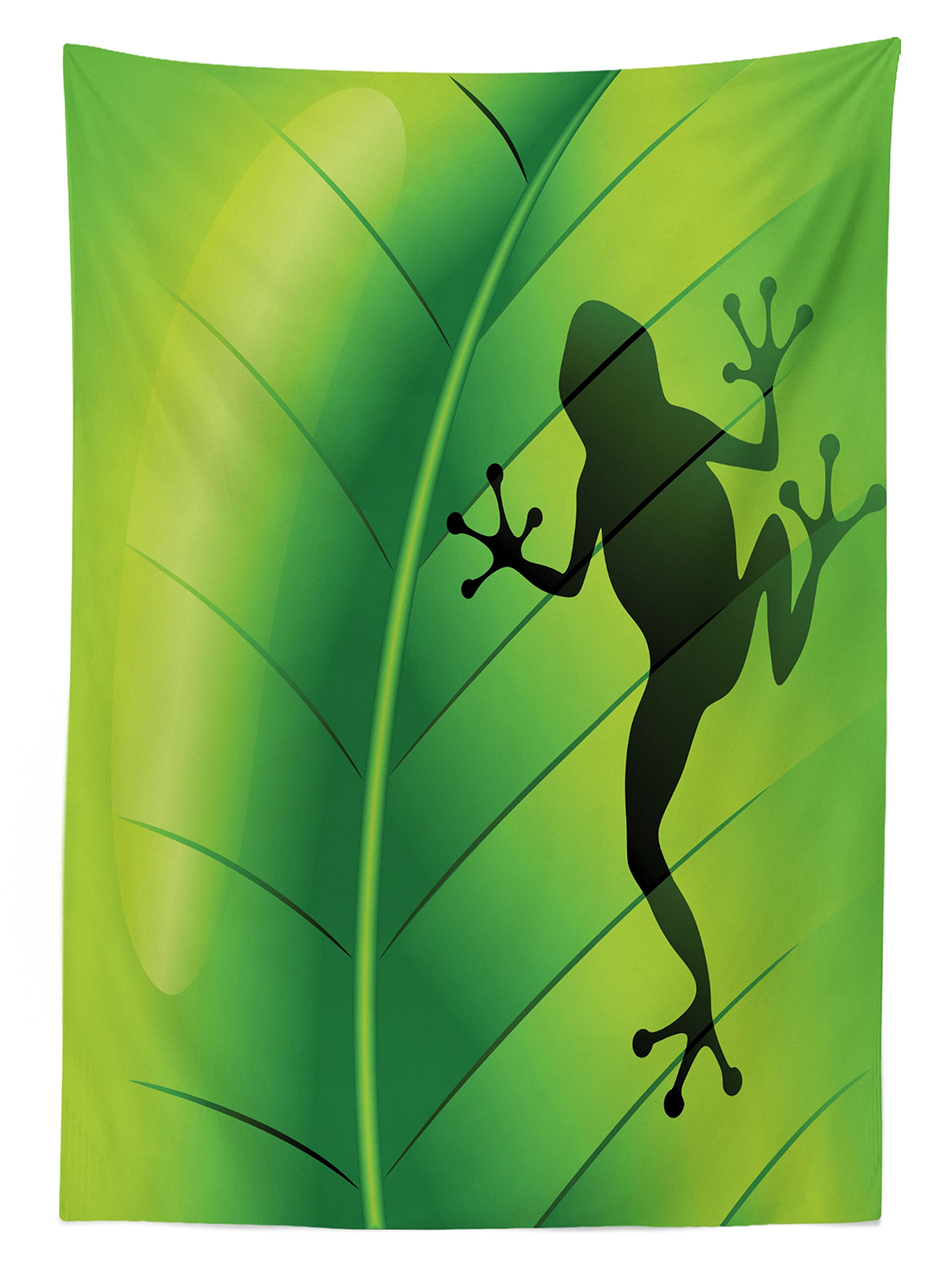 Lunarable Frog Silhouette Tropical Leaf Tablecloth - 58x120 Inch Waterproof Outdoor Picnic Table Cover, Washable Green & Black Decorative Cloth for Garden Parties, BBQs, and Camping