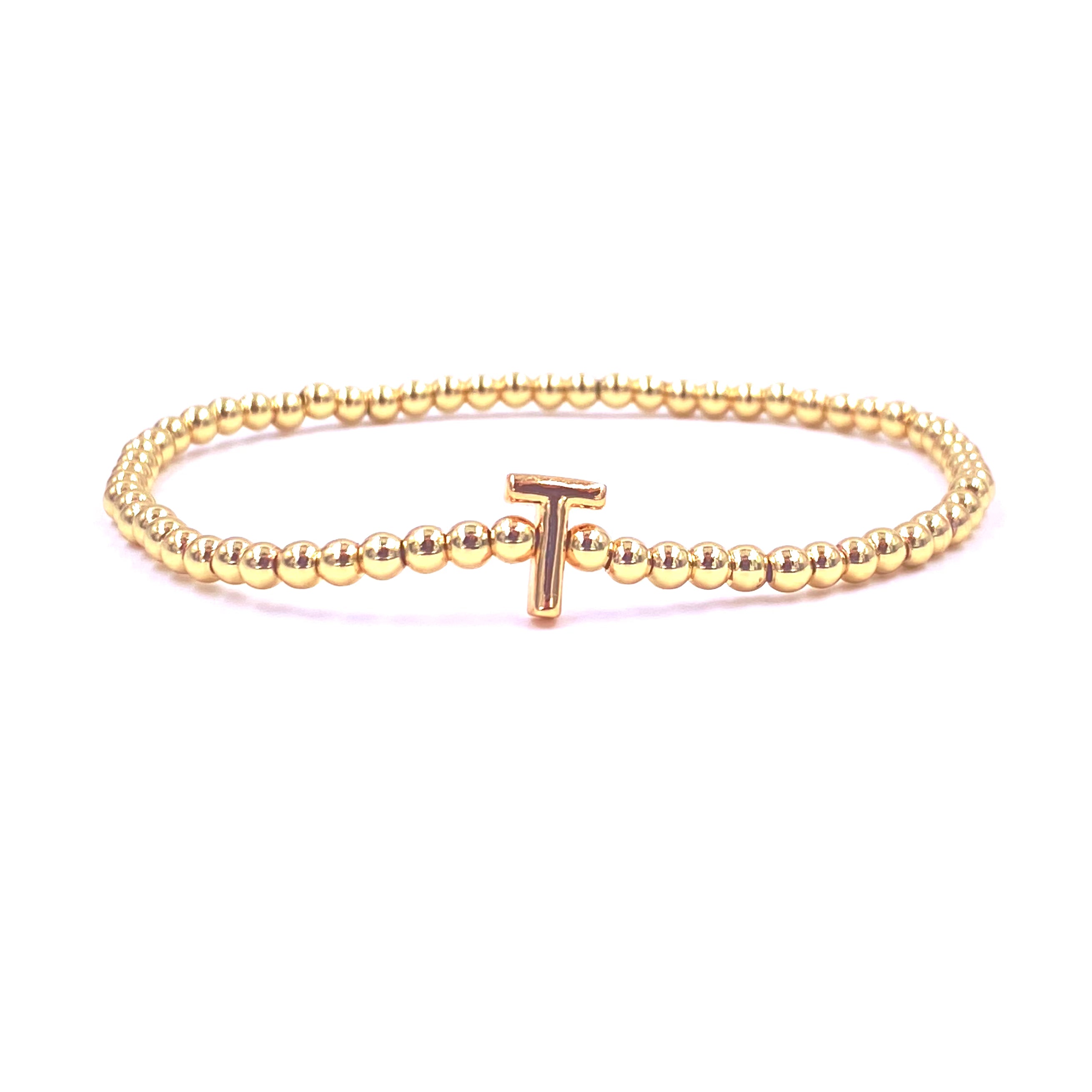 Ashley Gold Stainless Steel Initial Beaded Bracelet - Elegant Gold Plated Stretch Bead Design for Women - Perfect for Parties, Weddings & Everyday Wear