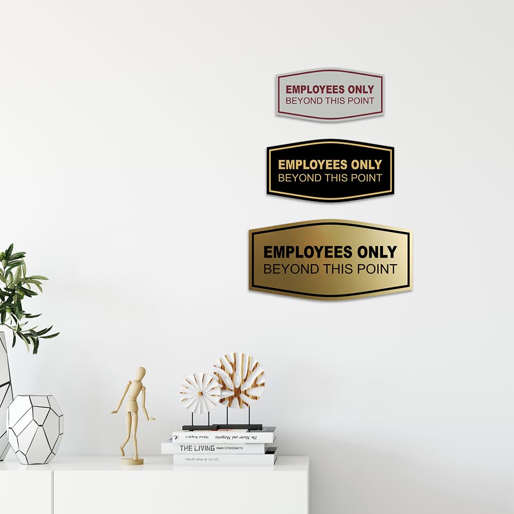 Premium 'Employees Only Beyond This Point' Wall Sign - Easy to Install Business Signage for Offices & Restricted Areas (Ivory/Brown, 1 Pack)