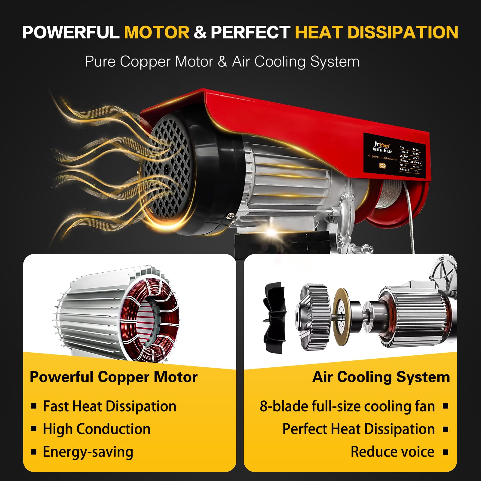 110V Electric Hoist Winch - 1760Lbs Capacity with Remote Control & Emergency Stop | 38ft Lifting Height for Single/Double Slings | Heavy Duty for Factories, Warehouses & Construction Sites | Perfect for Lifting Machinery, Building Materials & Equipment Installation