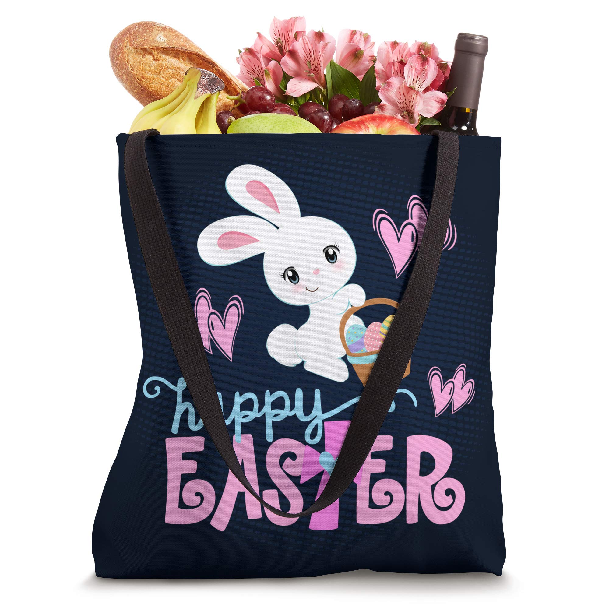 Easter Bunny Egg Hunt Basket with Christian Cross - Cute Girls Tote Bag for Easter Sunday, Church Events & Spring Celebrations