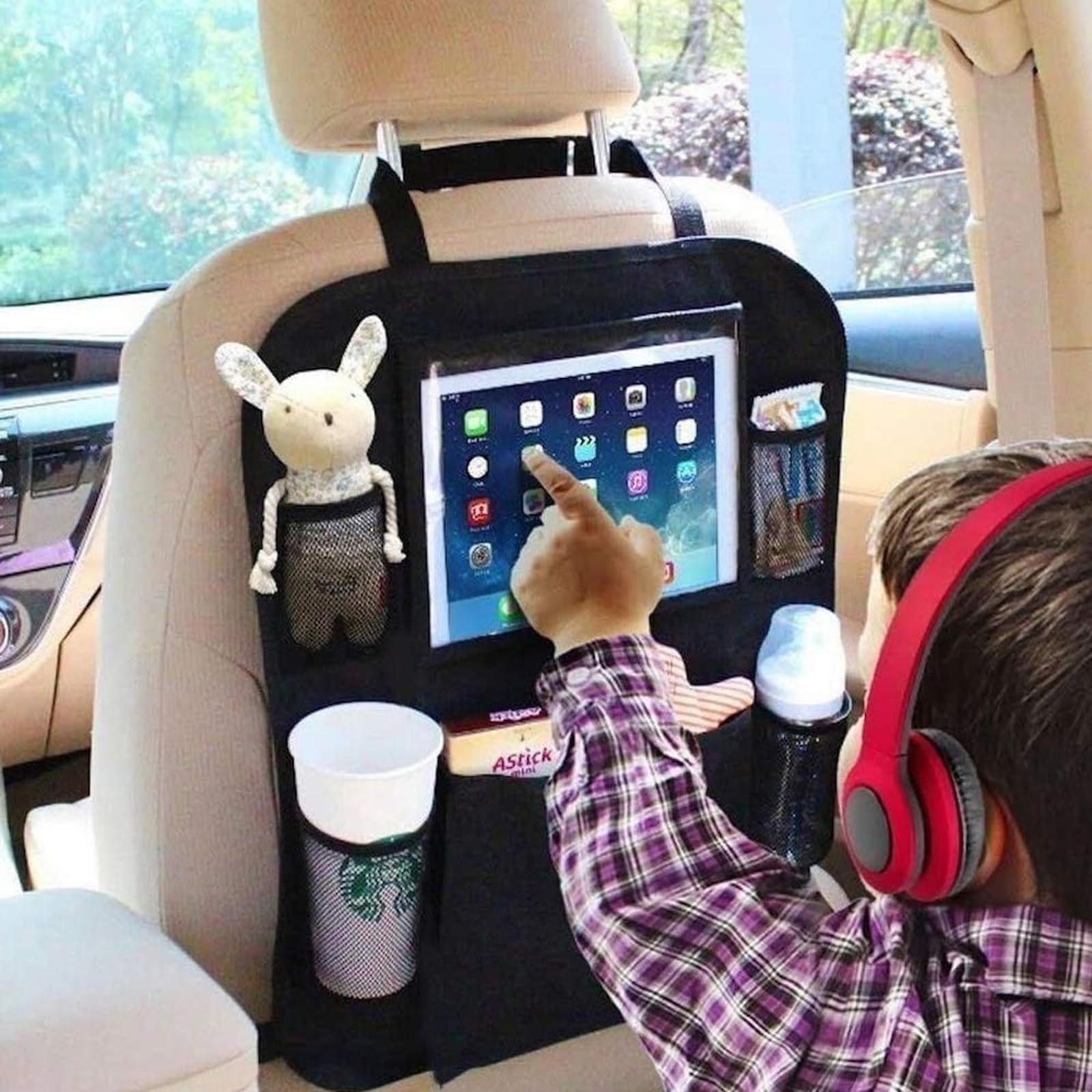 2PCS Car Back Seat Organizer with Multi-Pocket Storage - Washable Kick Mats & Seat Protector for Toys, Bottles, 10