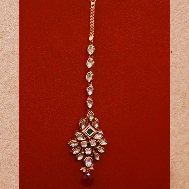 Exquisite Designer Gold Plated Royal Kundan Maang Tikka Headpiece (D58) - Perfect for Weddings, Parties & Indian Festivals