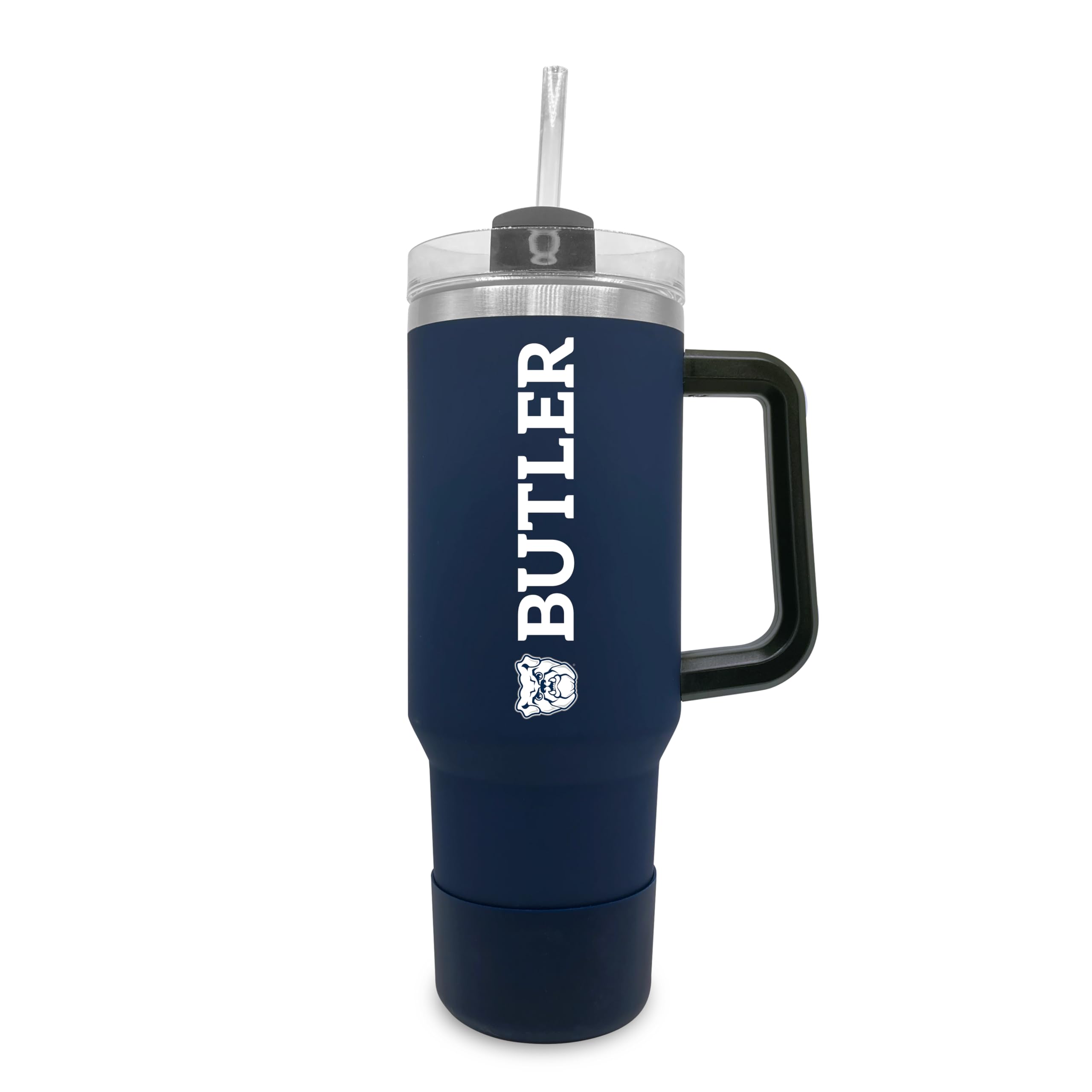 Butler University 40oz Stainless Steel Tumbler with Handle & Straw - Insulated Travel Mug for Hot/Cold Drinks - Navy Blue College Gift for Students, Alumni & Fans - Perfect for Campus, Gym & Outdoor Activities