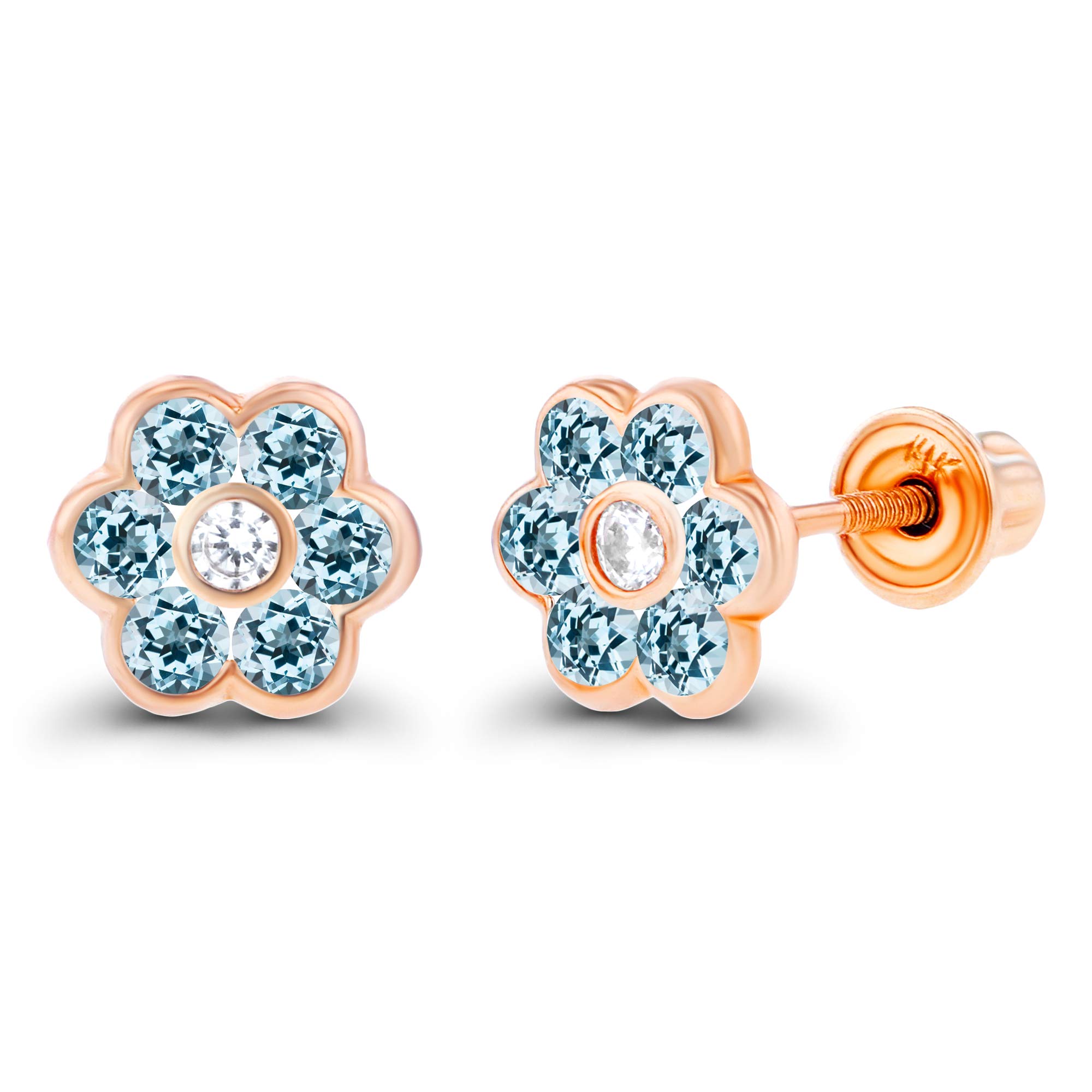14K Solid Gold 6mm Natural Birthstone Screwback Stud Earrings for Women | 1.75mm Gemstone | 1.25mm White Sapphire Halo Earrings | Perfect for Birthdays, Anniversaries & Everyday Elegance