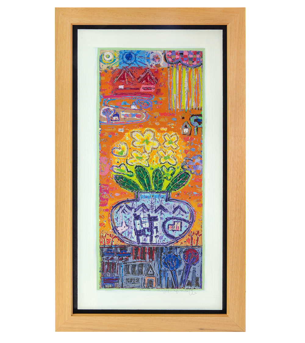 Original Woodblock Painting 'Mauna Happy' by Seung Lee - Handmade Artwork for Home Decor, Office Wall Art & Gift Ideas
