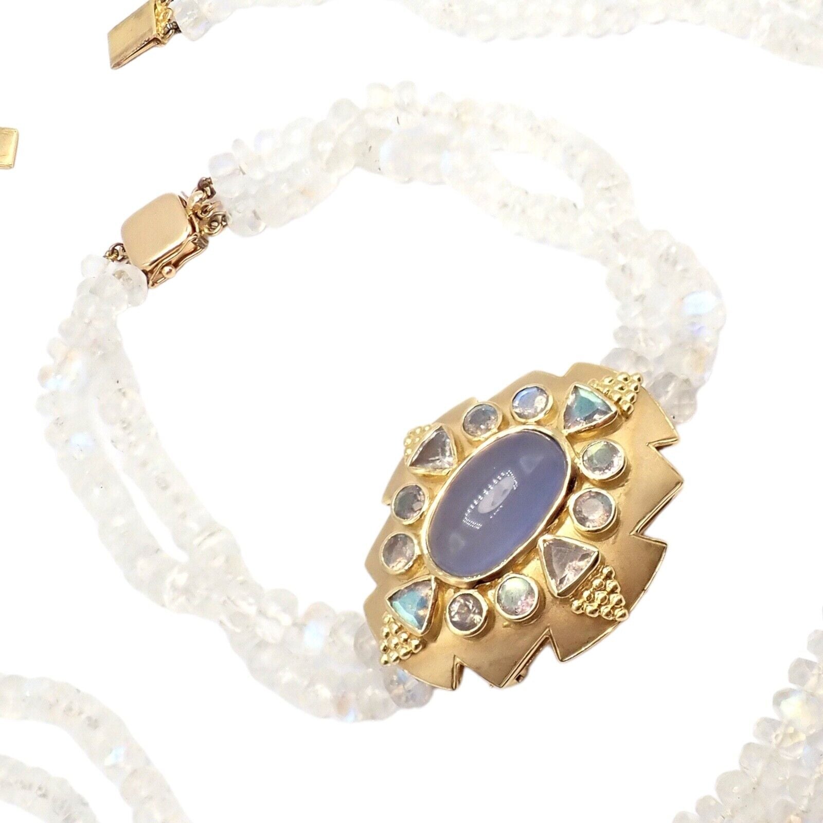 Paula Crevoshay 18k Gold Moonstone Chalcedony Jewelry Set - Brooch, Bracelet & Necklace OOAK for Special Occasions & Luxury Gifts