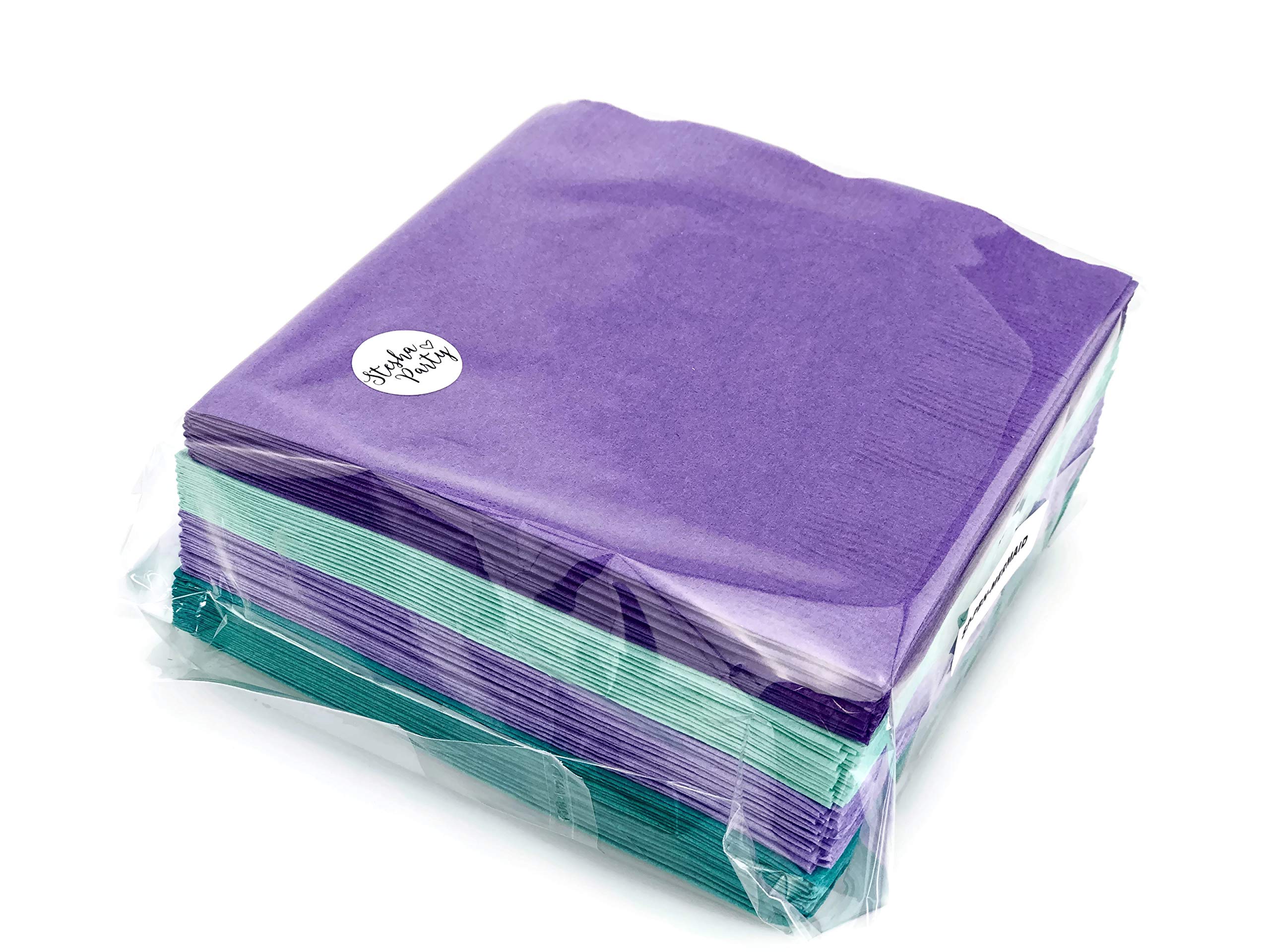 Lavender Purple Mint Teal Mermaid Napkins - 50 Count Premium Party Supplies for Birthday Decorations, Bridal Shower & Bachelorette Party | Perfect for Cocktail Bars, Beverage Service & Ocean-Themed Celebrations
