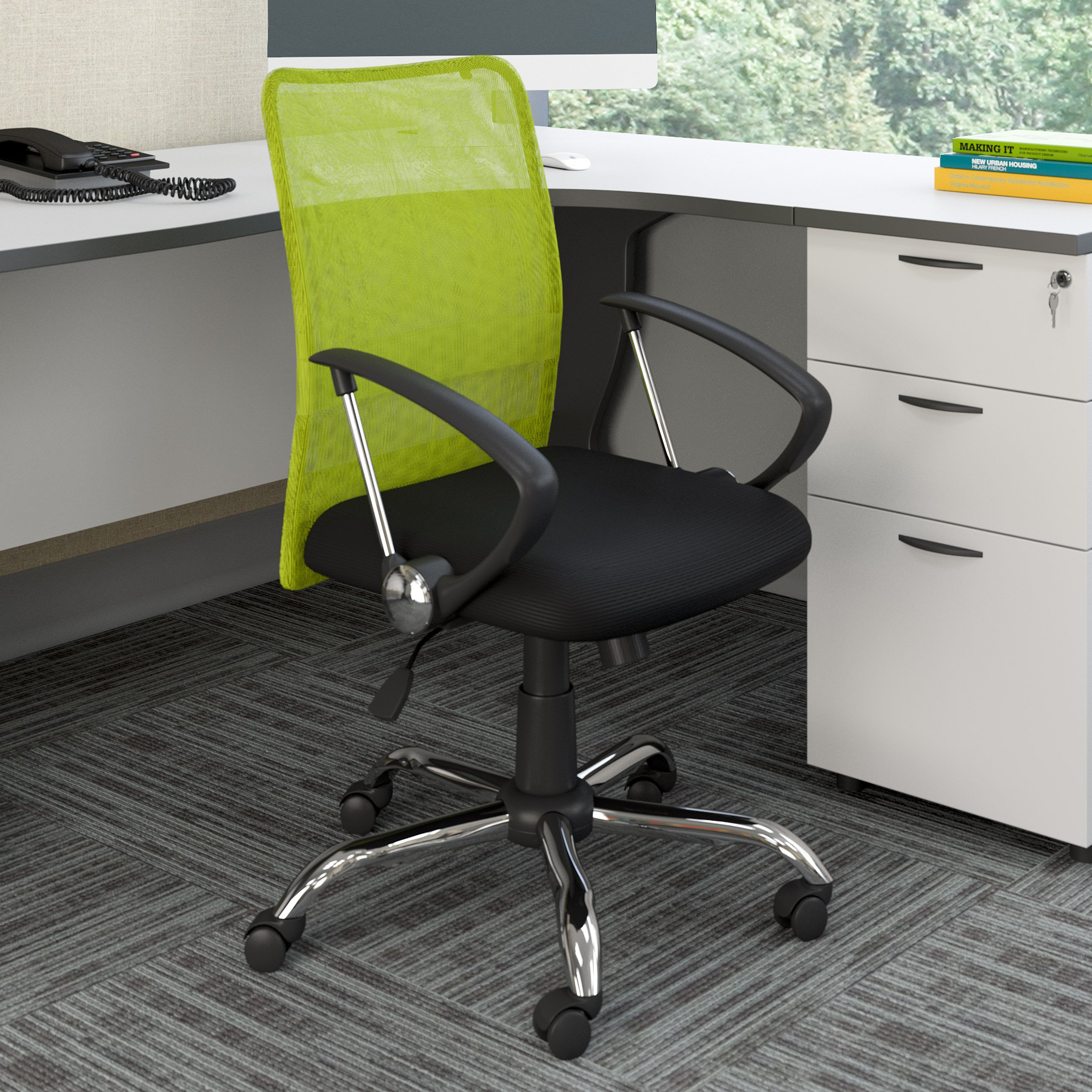 Ergonomic Office Chair with Contoured Lime Green Mesh Back - Adjustable Height Swivel Task Chair for Home & Workspace - Perfect for Long Hours Computer Work, Gaming & Study Sessions