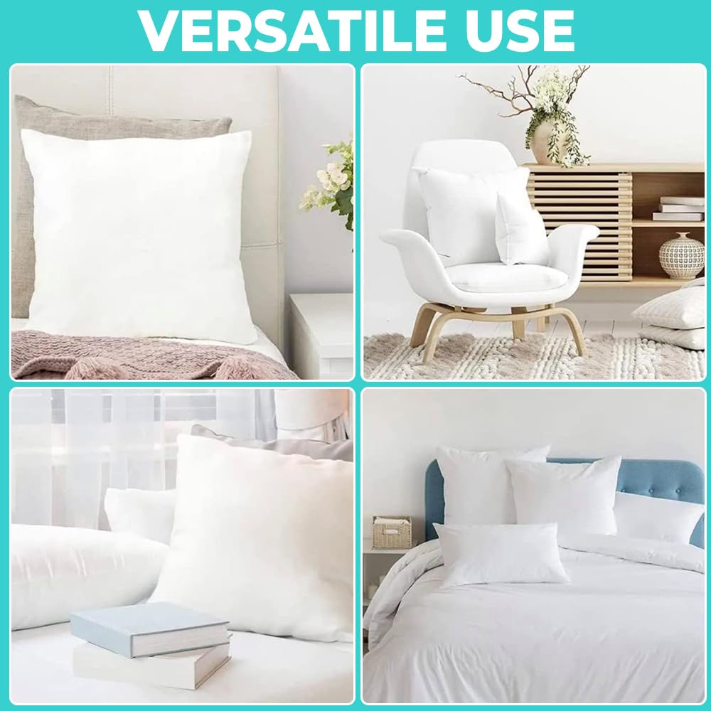 18x18 Inch Down Alternative Throw Pillow Inserts - Pack of 2 White Decorative Pillow Filler for Sofa, Bed & Living Room - Soft Couch Cushions for Home Decor & Comfort