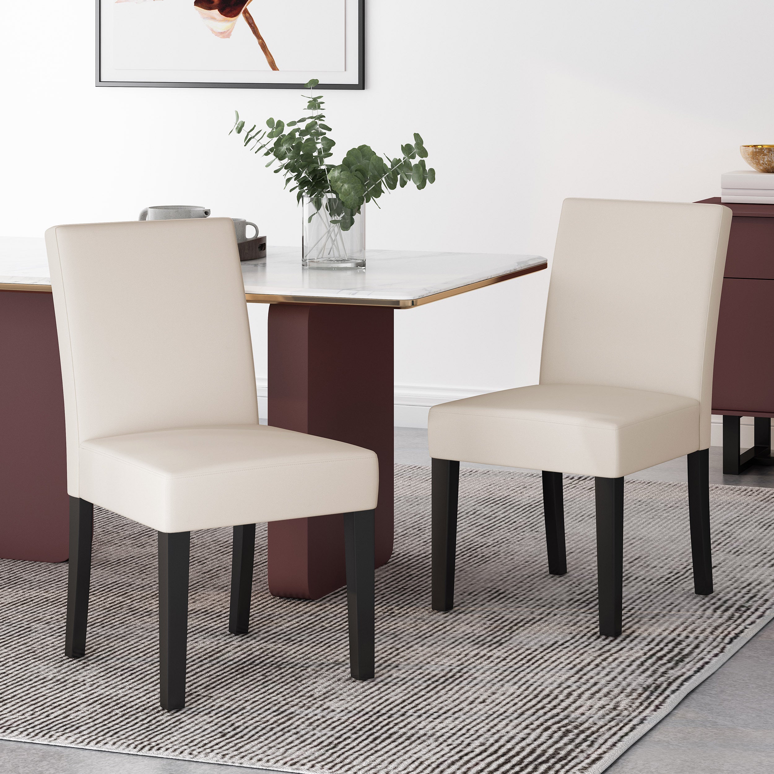 Modern Dining Chairs Set of 2 - Sturdy Wooden Kitchen Chairs with Padded Seat - Perfect for Dining Room, Kitchen, Breakfast Nook & Small Spaces