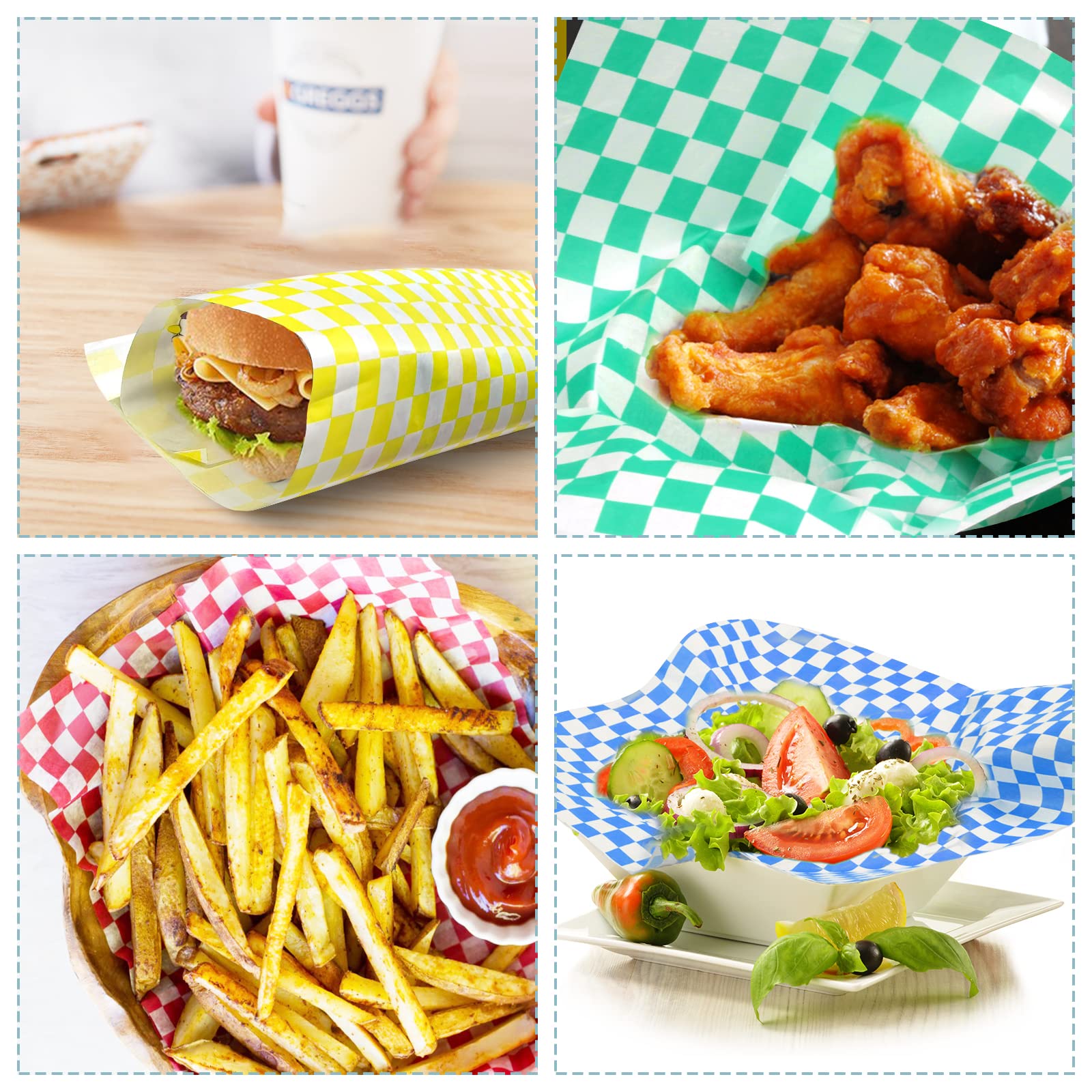 120 Sheets 12x12 Inch Checkered Dry Waxed Deli Paper - Sandwich, Bakery & Food Basket Liners - Perfect for Wrapping Bread, Sandwiches & Displaying Deli Items in Restaurants, Cafes & Food Trucks