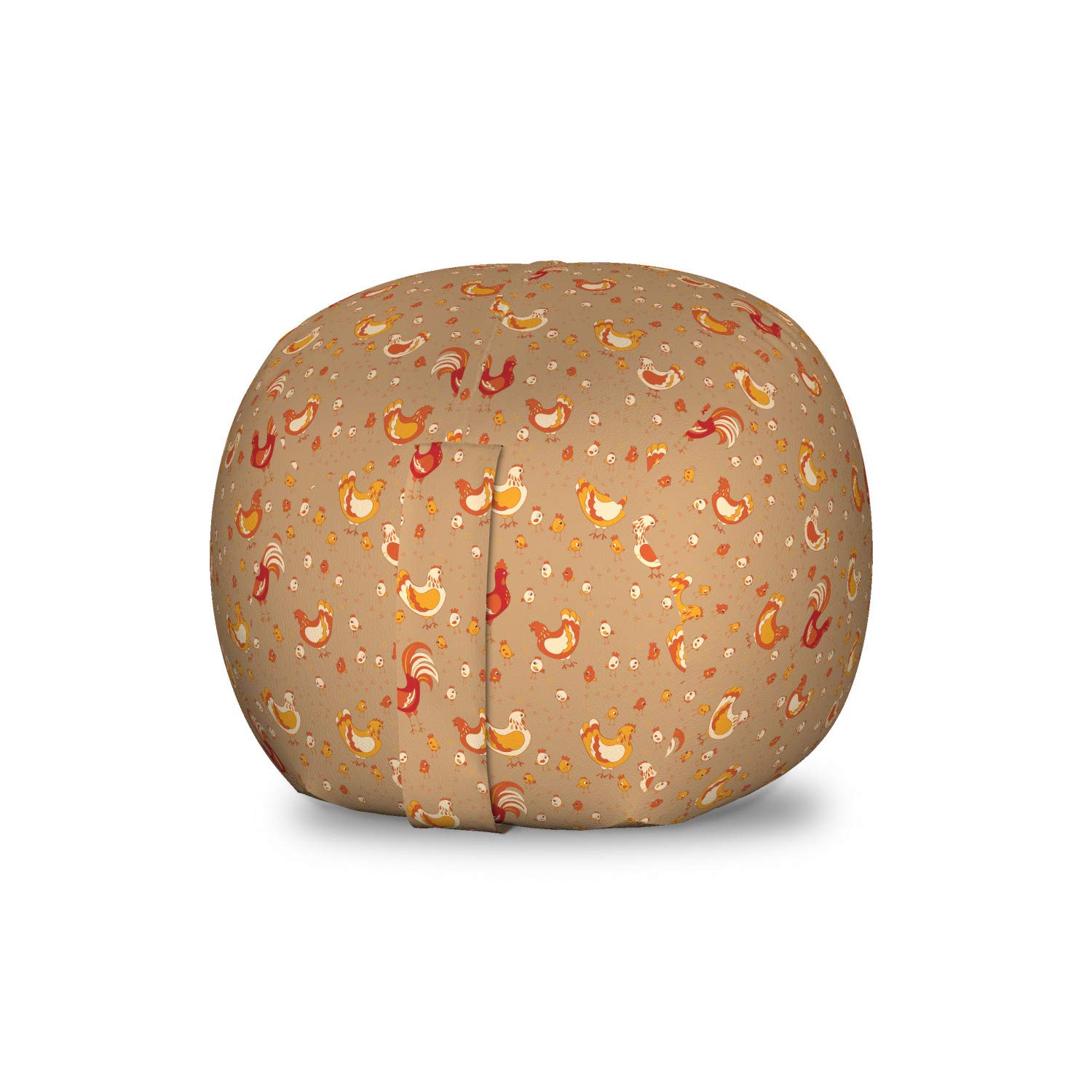 Ambesonne Hen and Chicks Storage Bag - Rooster Chicken Doodle Pattern Toy Organizer, Washable Small Stuffed Animal Storage Chair in Camel Vermilion - Perfect for Kids' Room, Nursery, and Playroom Organization