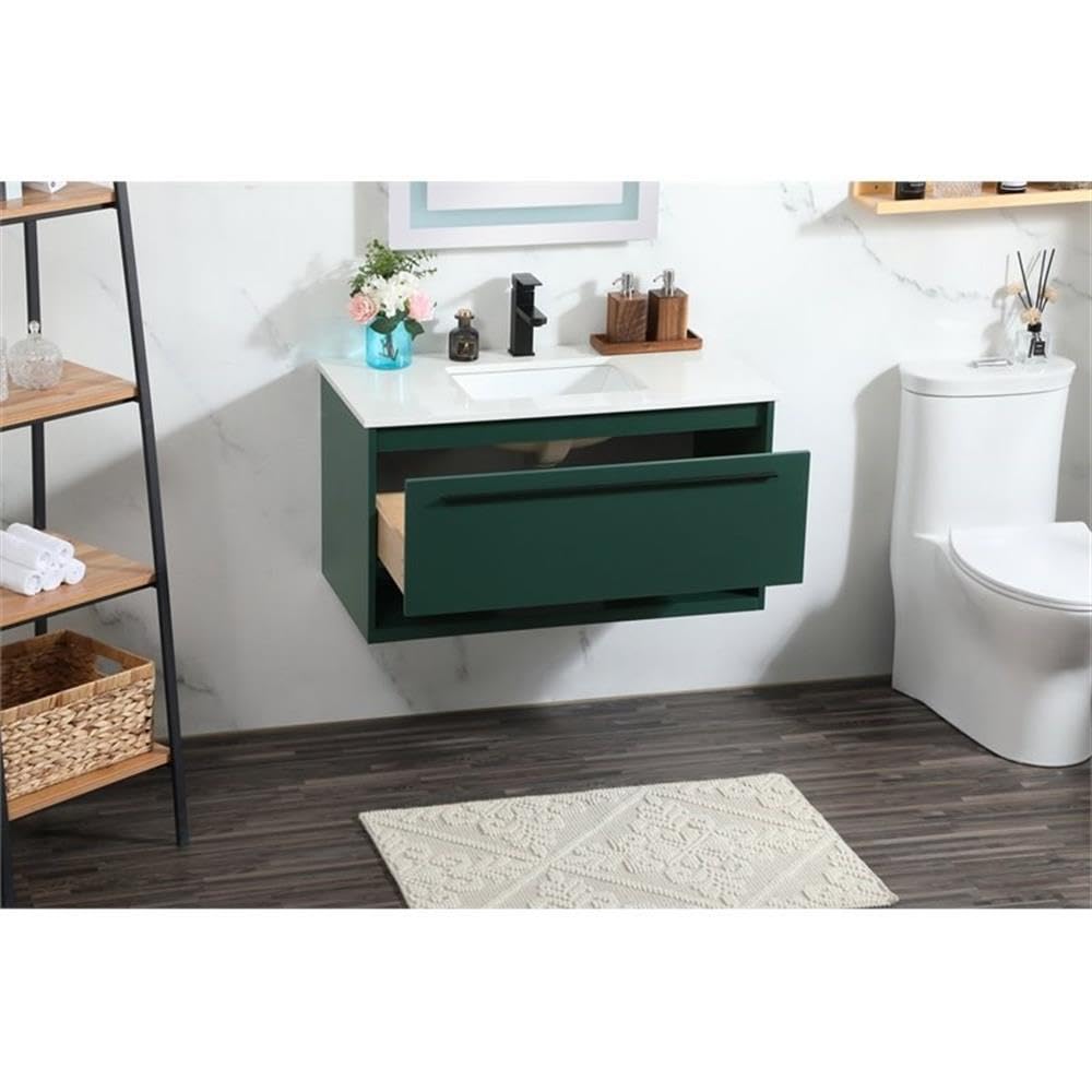 36 Inch Green Aluminum Alloy MDF Single Bathroom Vanity with Roman Elegant Decor - Perfect for Modern Bathroom Renovation & Small Space Design