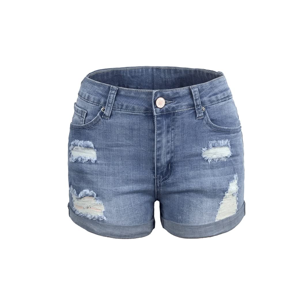 Women's High Waist Ripped Denim Shorts - Slim Fit Distressed Jean Shorts for Summer Street Style | Perfect for Casual Outfits, Beach Trips & Music Festivals (Color: A, Size: L)