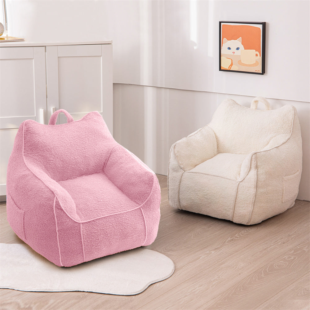 MAXYOYO Sherpa Kids Bean Bag Chair - Soft Fluffy Bean Bag Couch with Decorative Edges for Children's Room, Nursery, Playroom & Bedroom (Light Pink) - Perfect for Reading, Relaxing & Playtime