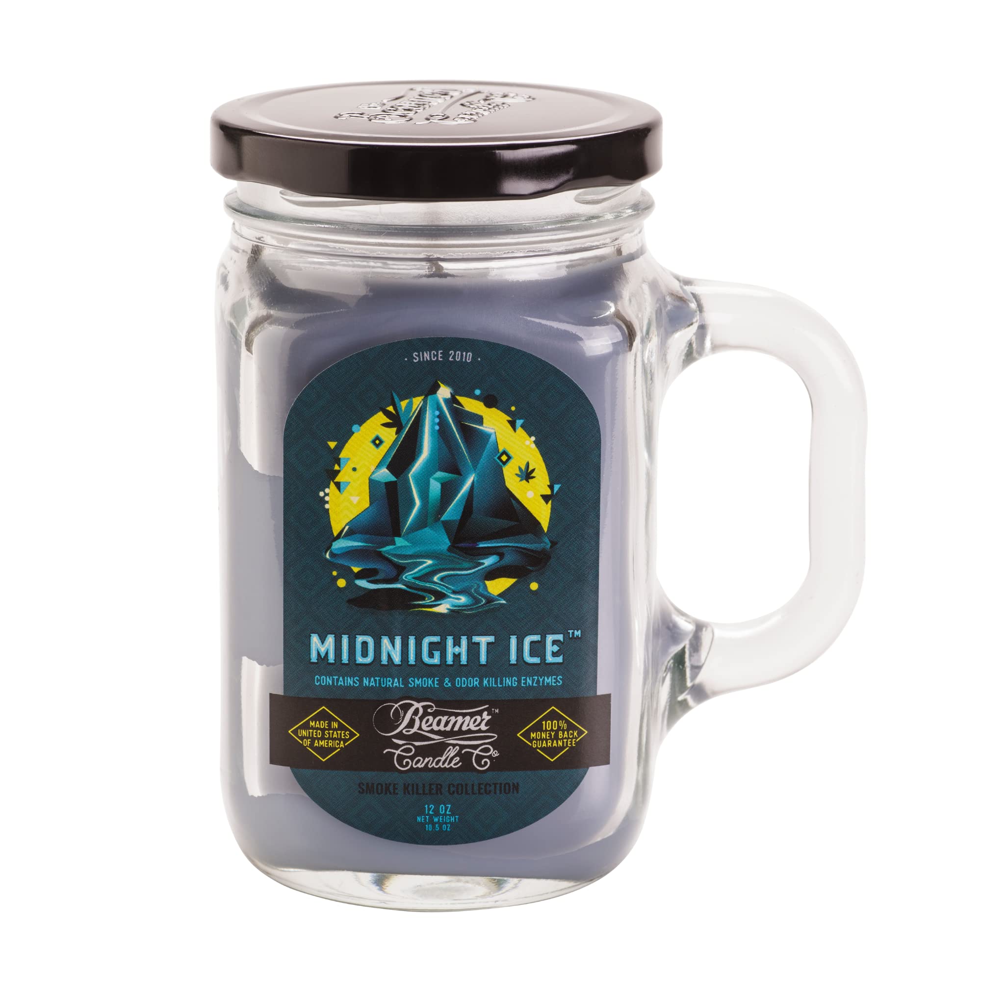 Beamer Candle Co. Midnight Ice Scented Candle - Cool Frosted Fragrance, Odor Eliminating, 12oz Mason Jar, 90-Hour Burn Time, 100% Made in USA - Perfect for Home, Office, Spa & Gift Giving