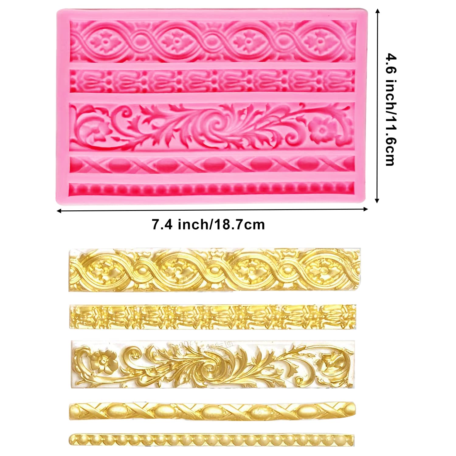 AIMEIKI 3D Baroque Silicone Fondant Molds - 3 Pack Scroll Border Lace Molds for Cake Decorating, Gum Paste, Chocolate & Candy Making - Perfect for Birthday, Wedding, Party & DIY Baking Projects