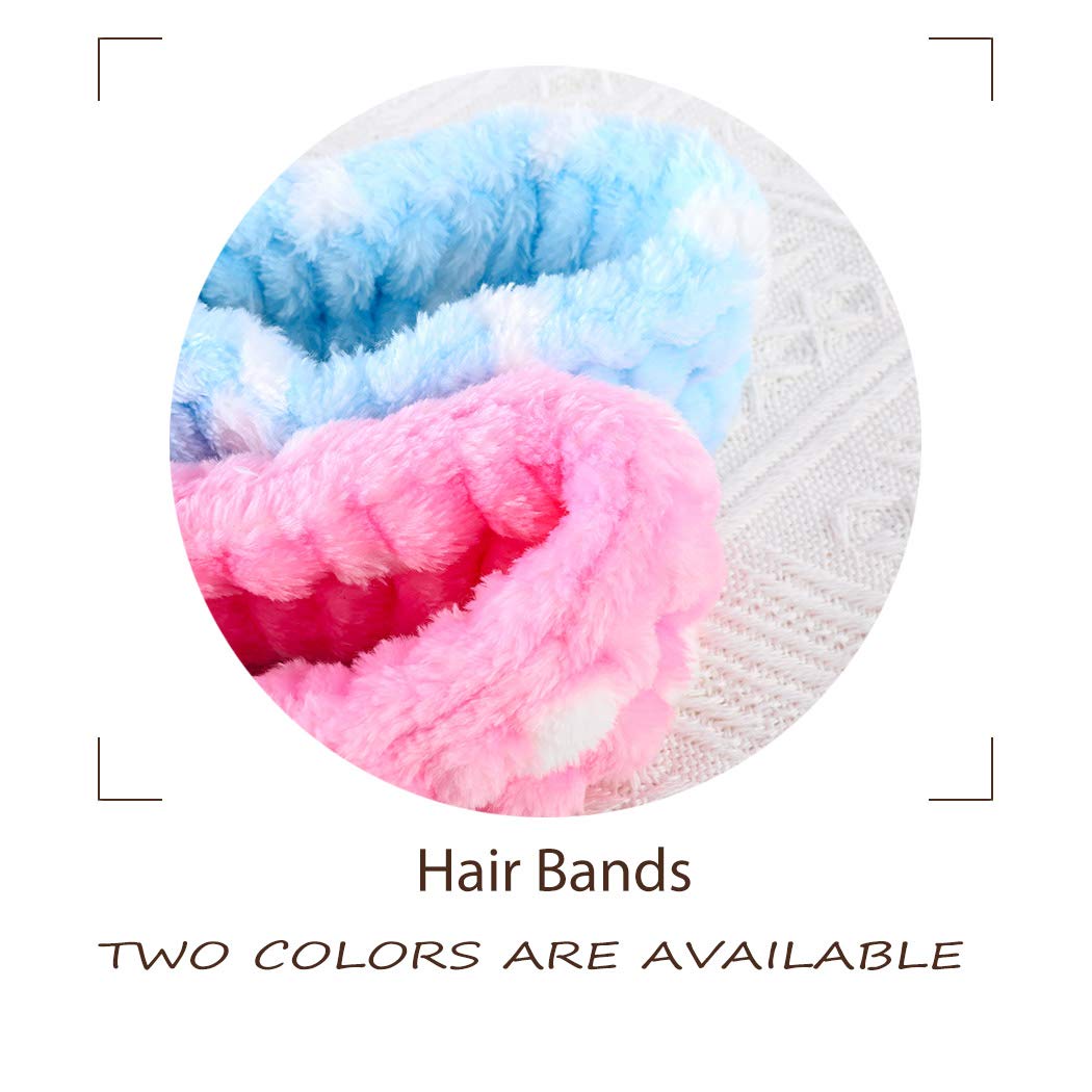 Bowknot Spa Headbands - Soft Elastic Makeup & Washing Face Headbands for Women and Girls (Pack of 2, Blue & Pink) - Perfect for Skincare, Hair Styling, and Relaxing at Home