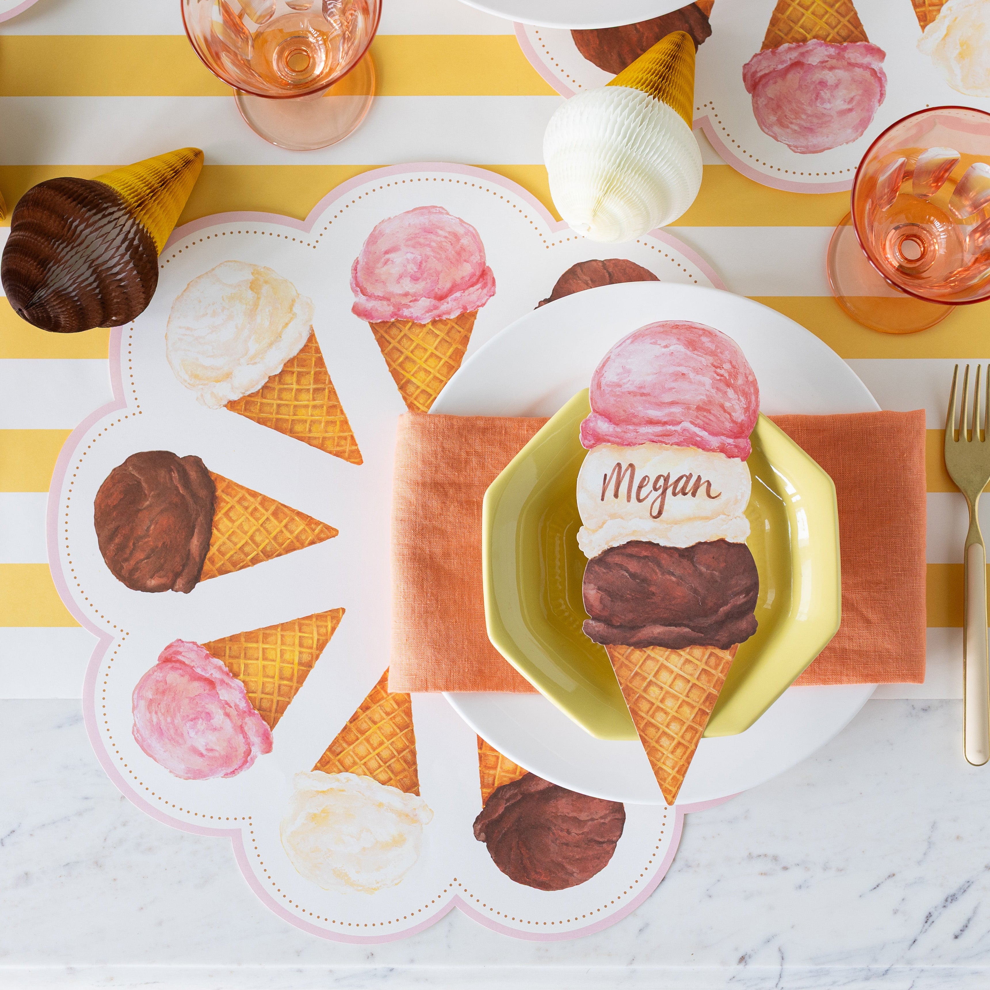 Non-Slip Die Cut Ice Cream Placemat for Kids - Fun & Durable Table Mat for Dessert Parties, Birthday Celebrations & Family Gatherings