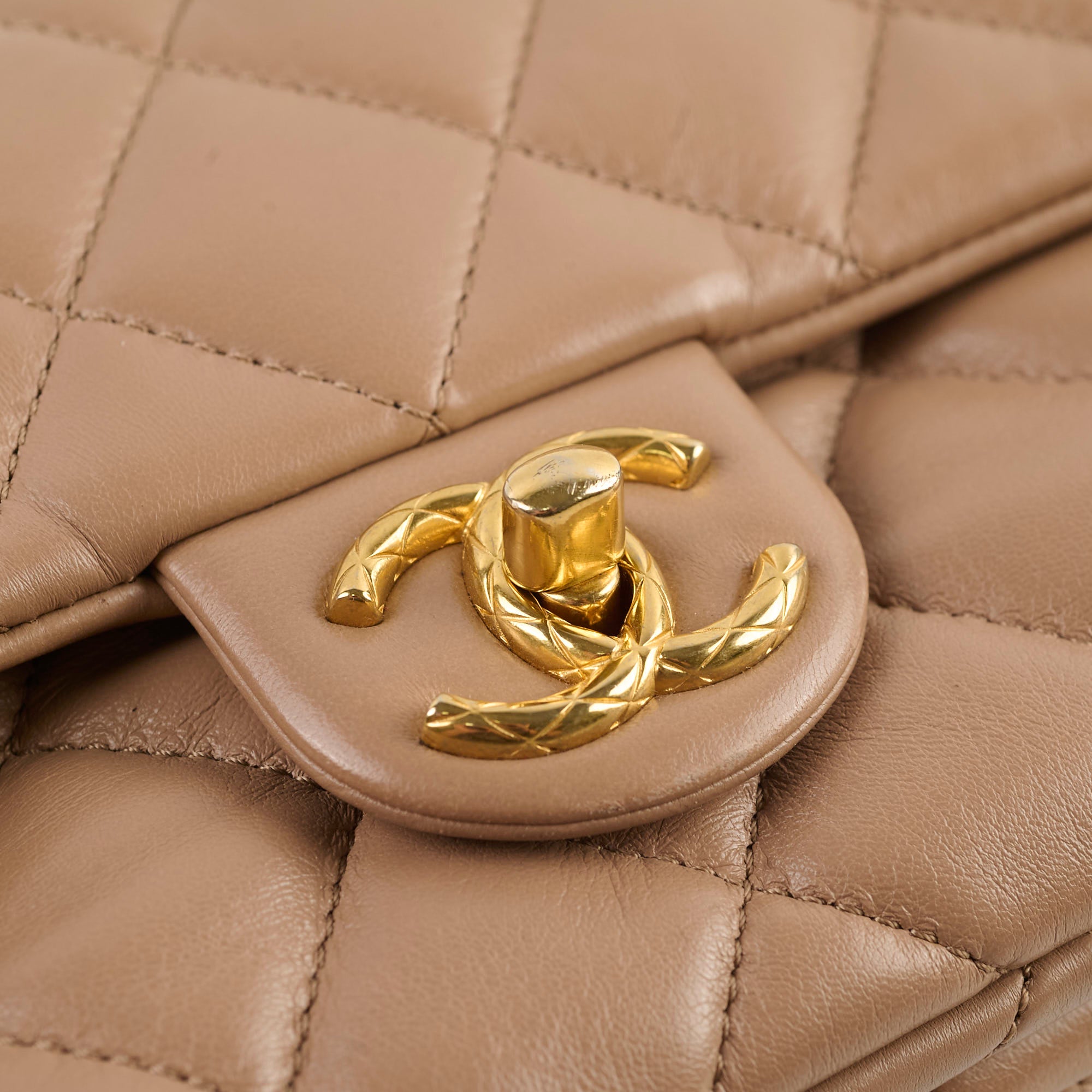 Chanel Classic Flap Bag Dark Beige Lambskin with Microchip - Luxury Designer Handbag for Women, Perfect for Evening Events & Special Occasions