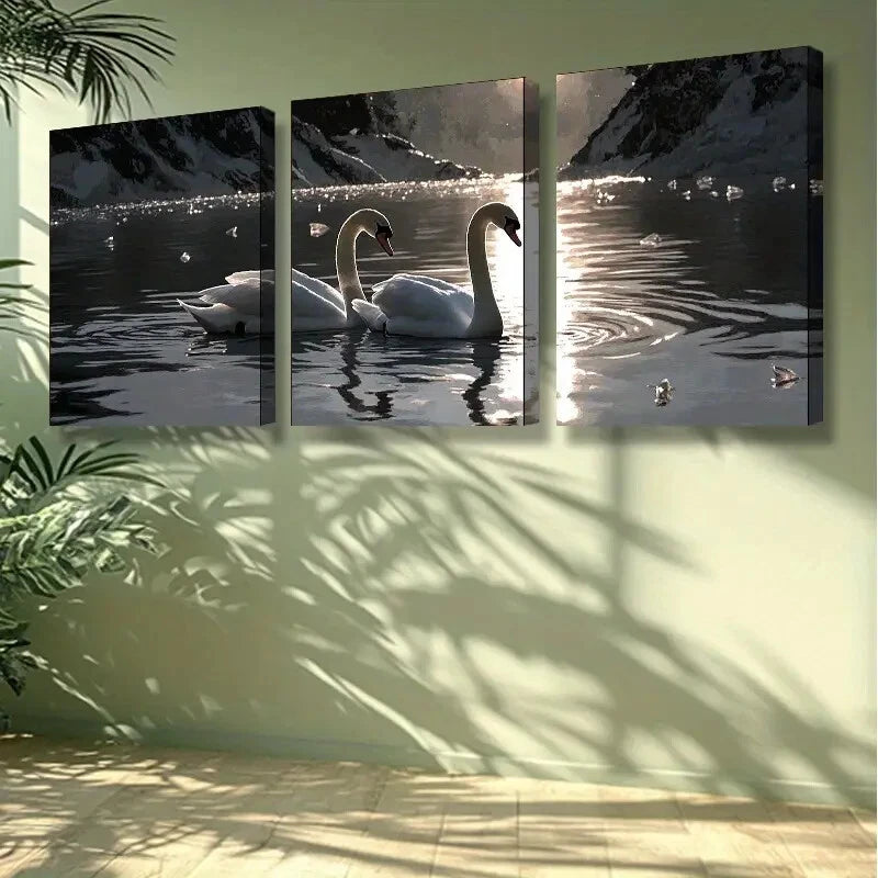 3-Piece Water Swan Nature Wall Art Set - Framed Canvas 40x60cm (16x24in) - High Quality Australian Made Prints - Ready to Hang - Perfect for Living Room, Bedroom & Office Decor