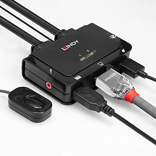 LINDY 2 Port HDMI 2.0 USB 2.0 Audio KVM Switch 42345 - Perfect for Home Office, Gaming Setup & Multi-Device Workstations