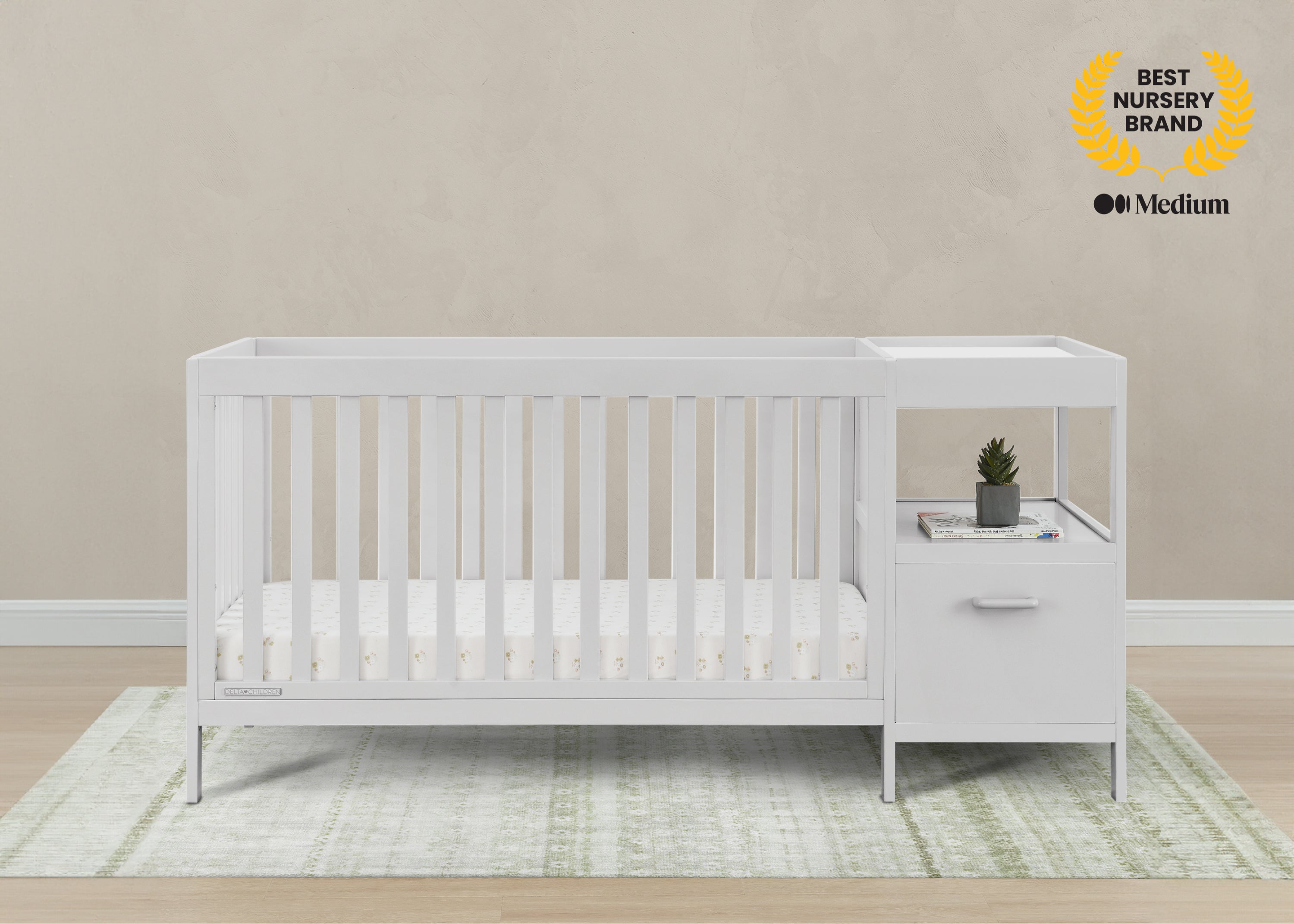 Alice 5-in-1 Convertible Baby Crib with Changing Table - Nursery Furniture for Newborn to Toddler - Perfect for Small Spaces & Modern Nurseries